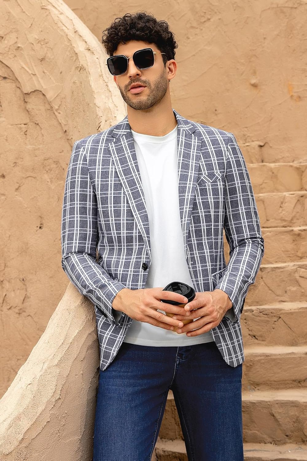 Cloudstyle Mens Plaid Blazer Lightweight Casual Sport Coat Daily Slim Fit Suit Jacket - Image 2