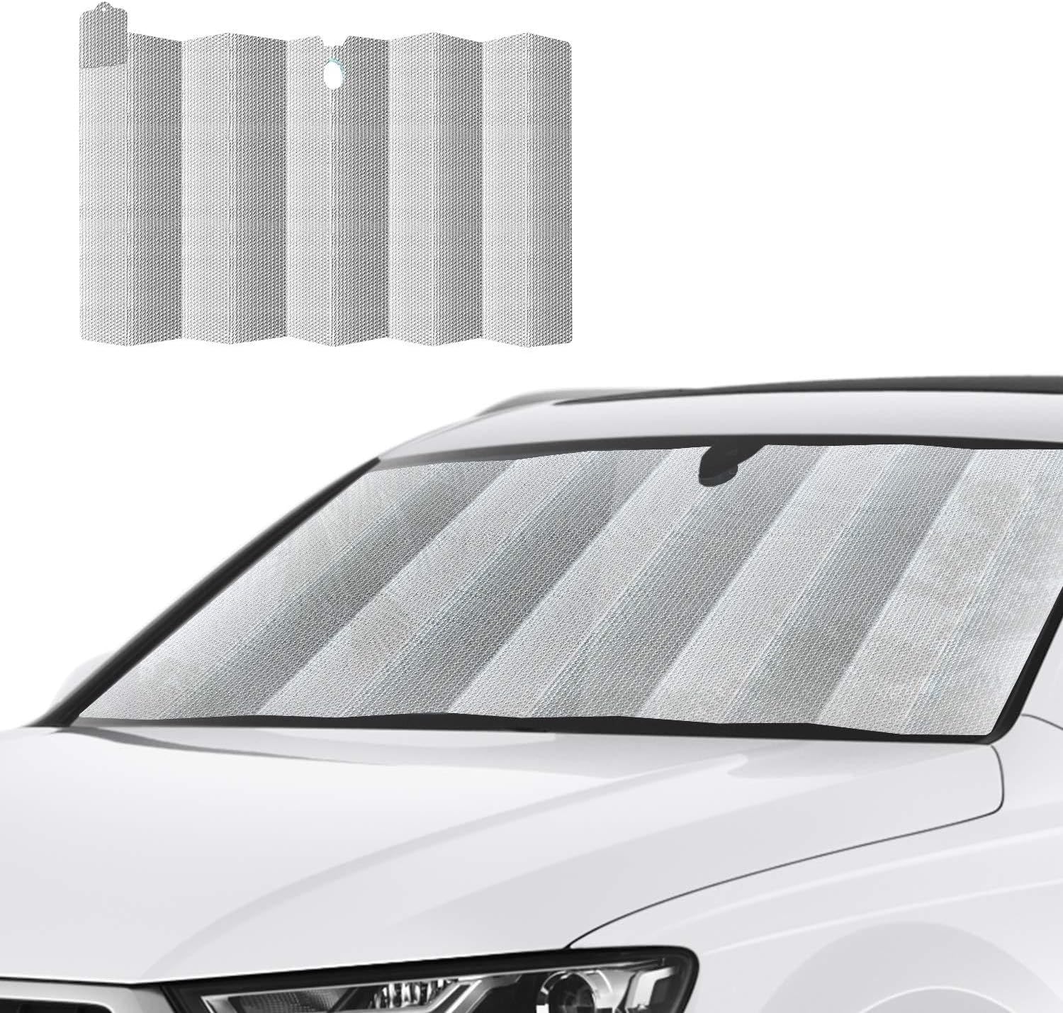 HUILI Windshield Shade, Foldable Car Window Sun Shade for Windshield 59x31.5 inches Sun Visor, Car Window Shade for Pickups, Trucks, SUVs, Silver
