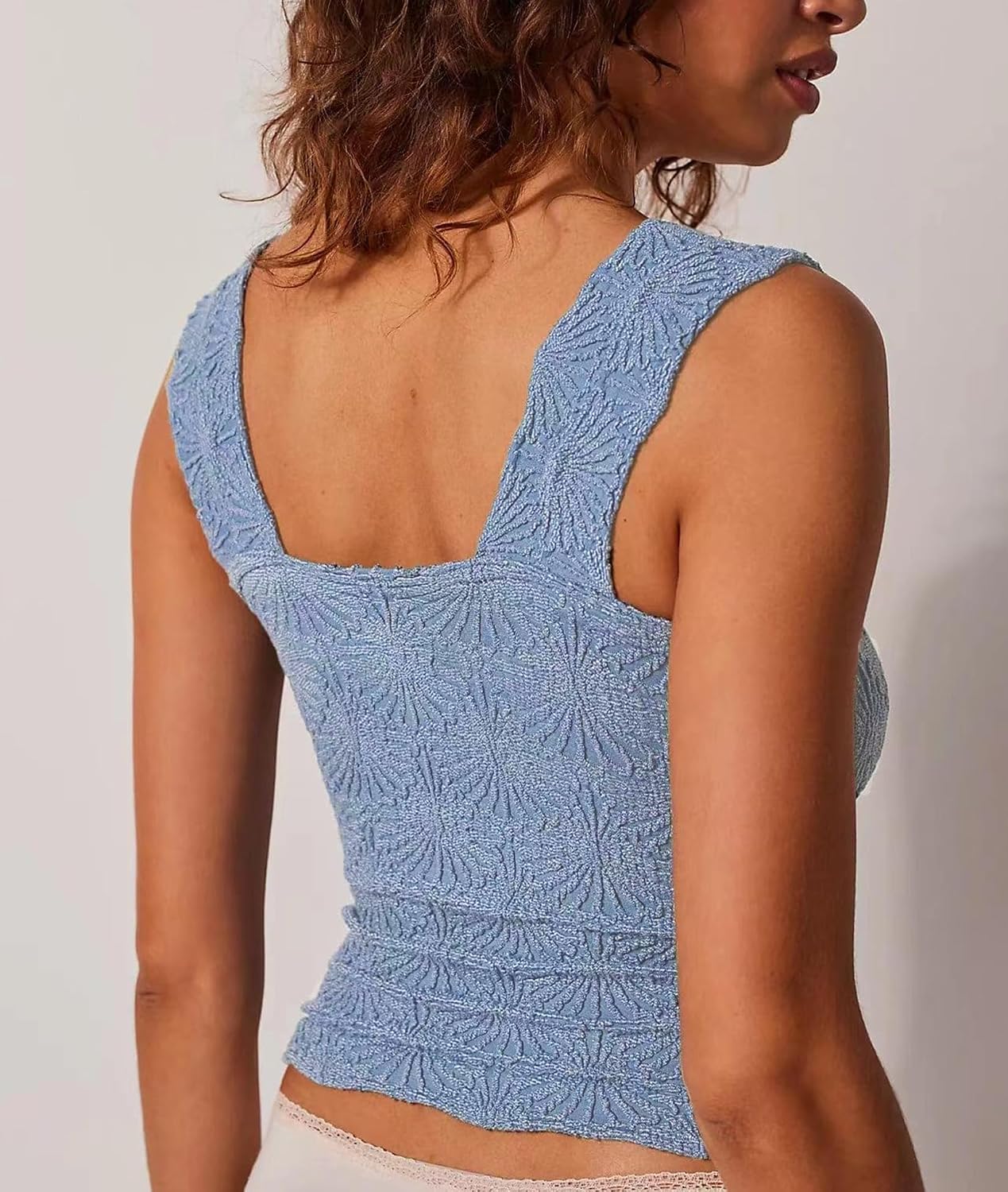 Women's Square Neck Wide Strap Crop Tank Tops Flower Going Out Tops Slim Fit Lettuce Trim Crop Cami Tops image 3