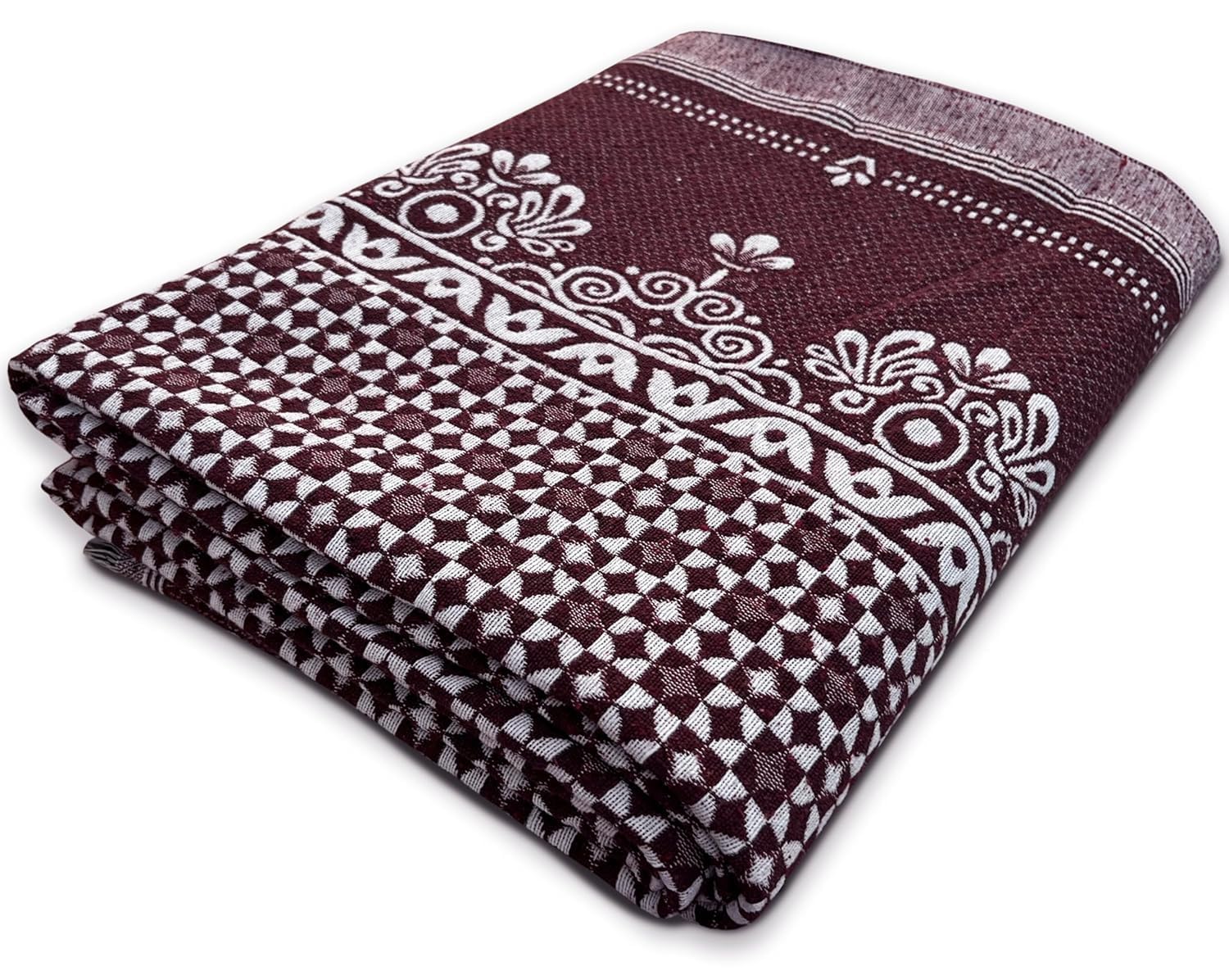 Solapur Chaddar Single Bedsheet | Premium Floral 300 TC Cotton Chaddar | Soft, Durable,Elegant & Long-Lasting Comfort. Size (90 x 60) (Maroon)