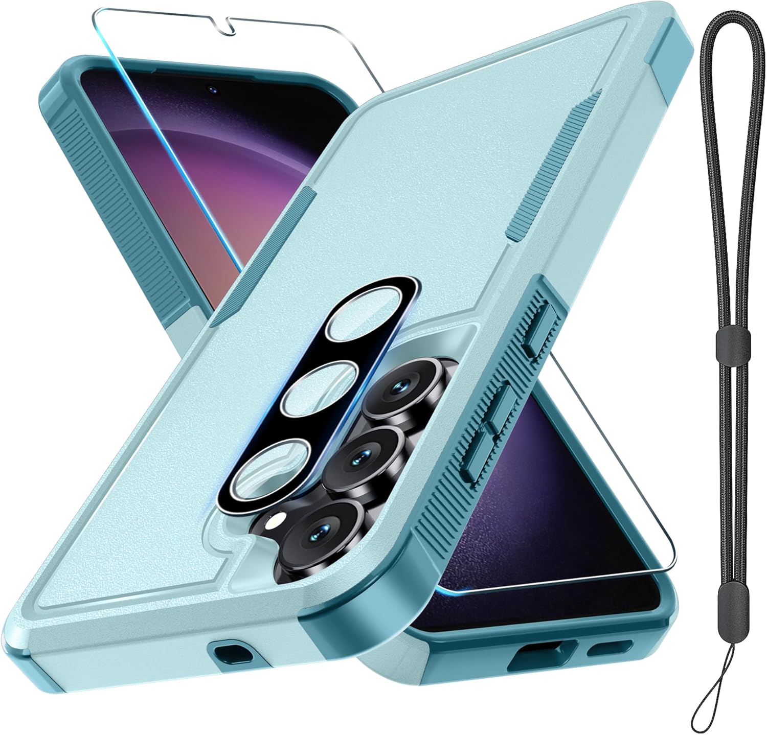 for Samsung Galaxy S25 FE Case with Screen Protector+Camera Lens Cover,Military Grade Heavy Duty Shockproof Phone Cover with Wrist Lanyard Strap for Samsung S25fe,Mint Green