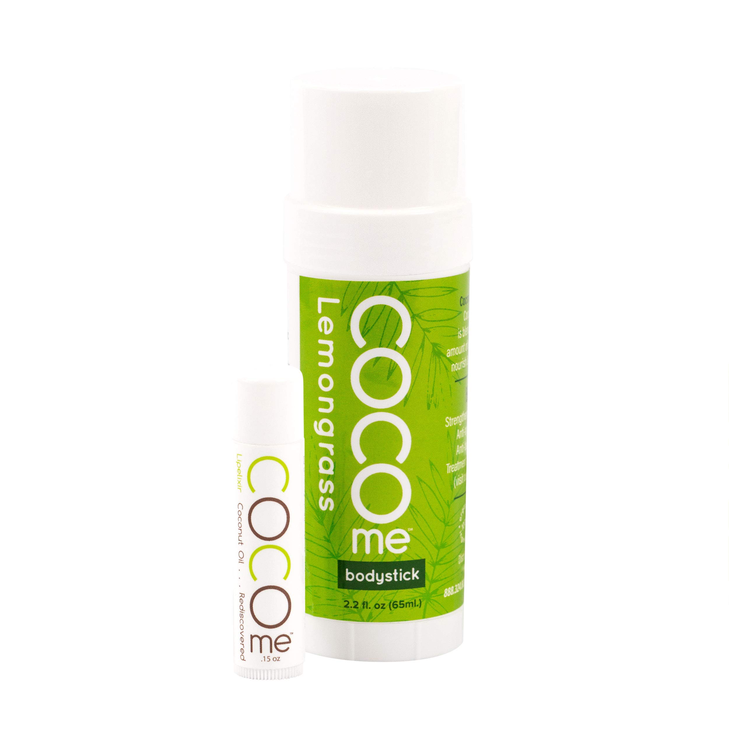 Coco MeOrganic Moisturizing Lemongrass Body Stick and Lip Balm Duo - Virgin Coconut Oil and Anti-Aging Beeswax for Skin Repair and Protection. Dermatologist Recommended.