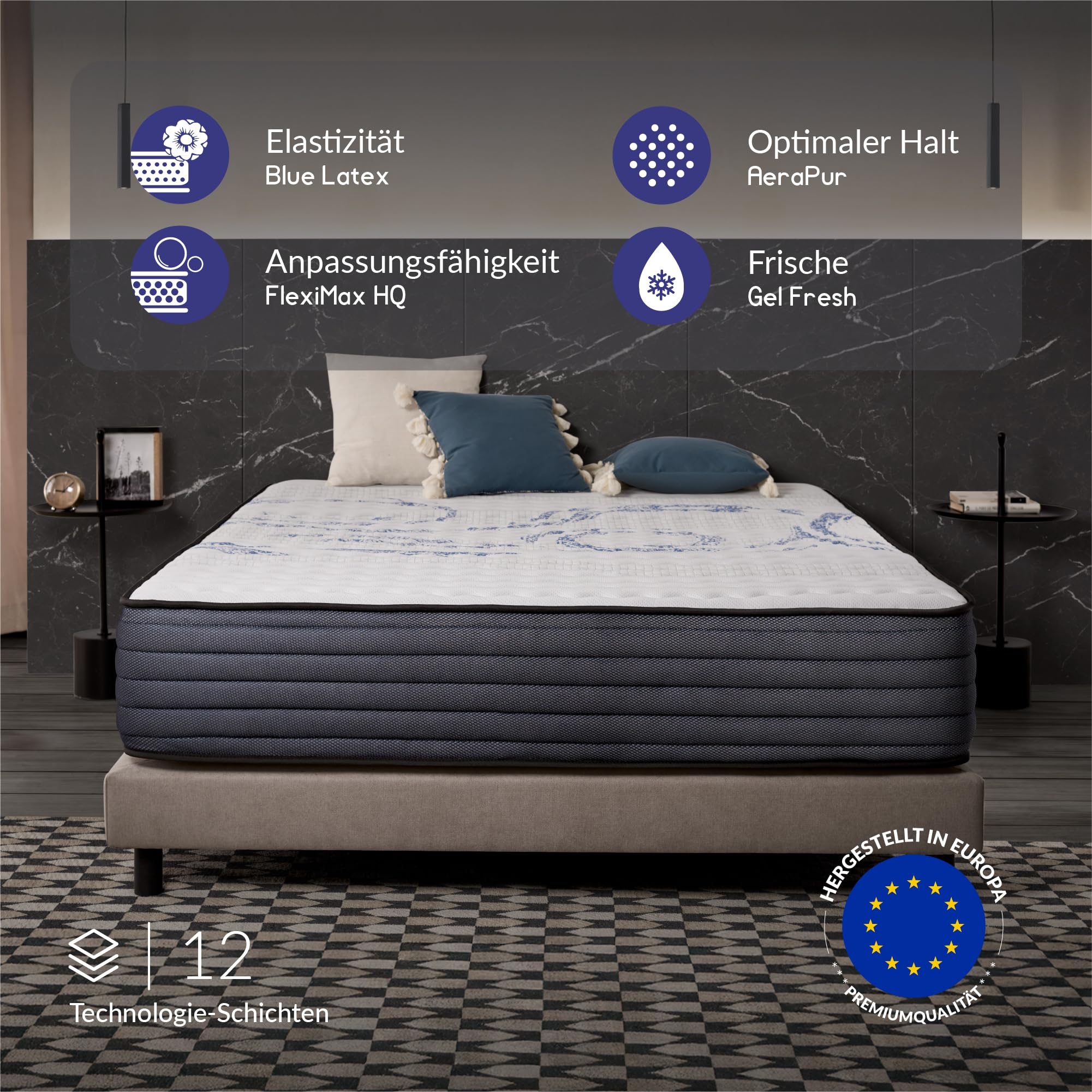 Naturalex - PerfectSleep - Matratze 160x200 cm - Höhe 30 cm | Kaltschaummatratze - 160x200 - H4 - Ergonomie + Hypoallergen + Wendbar - Latex Blue 7 Zonen - Öko-Tex Zertifiziert