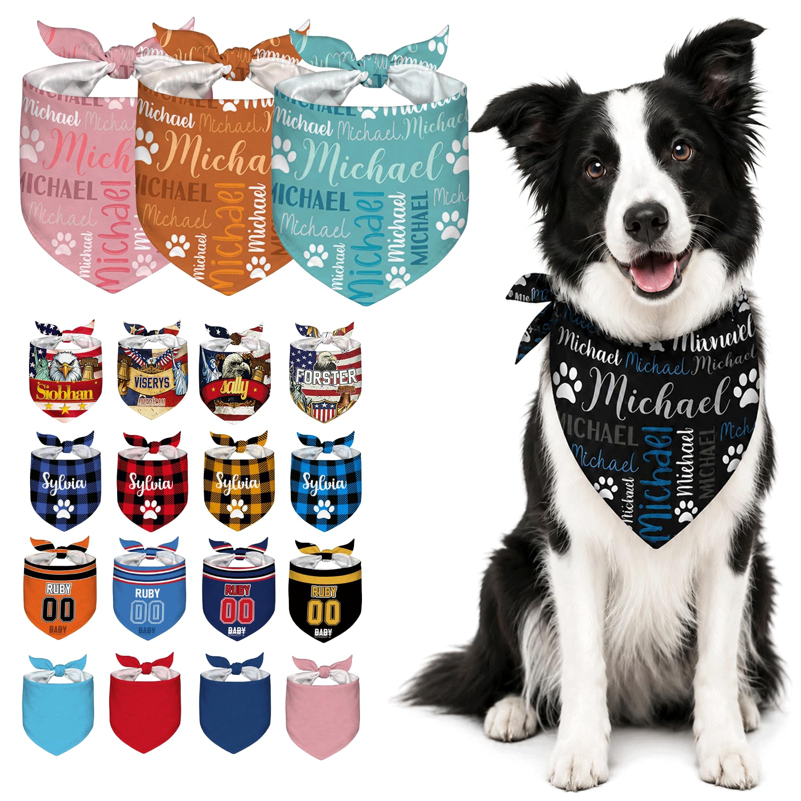 Personalized Dog Bandana with Color Printed Text Dog Scarf Gift for Birthday