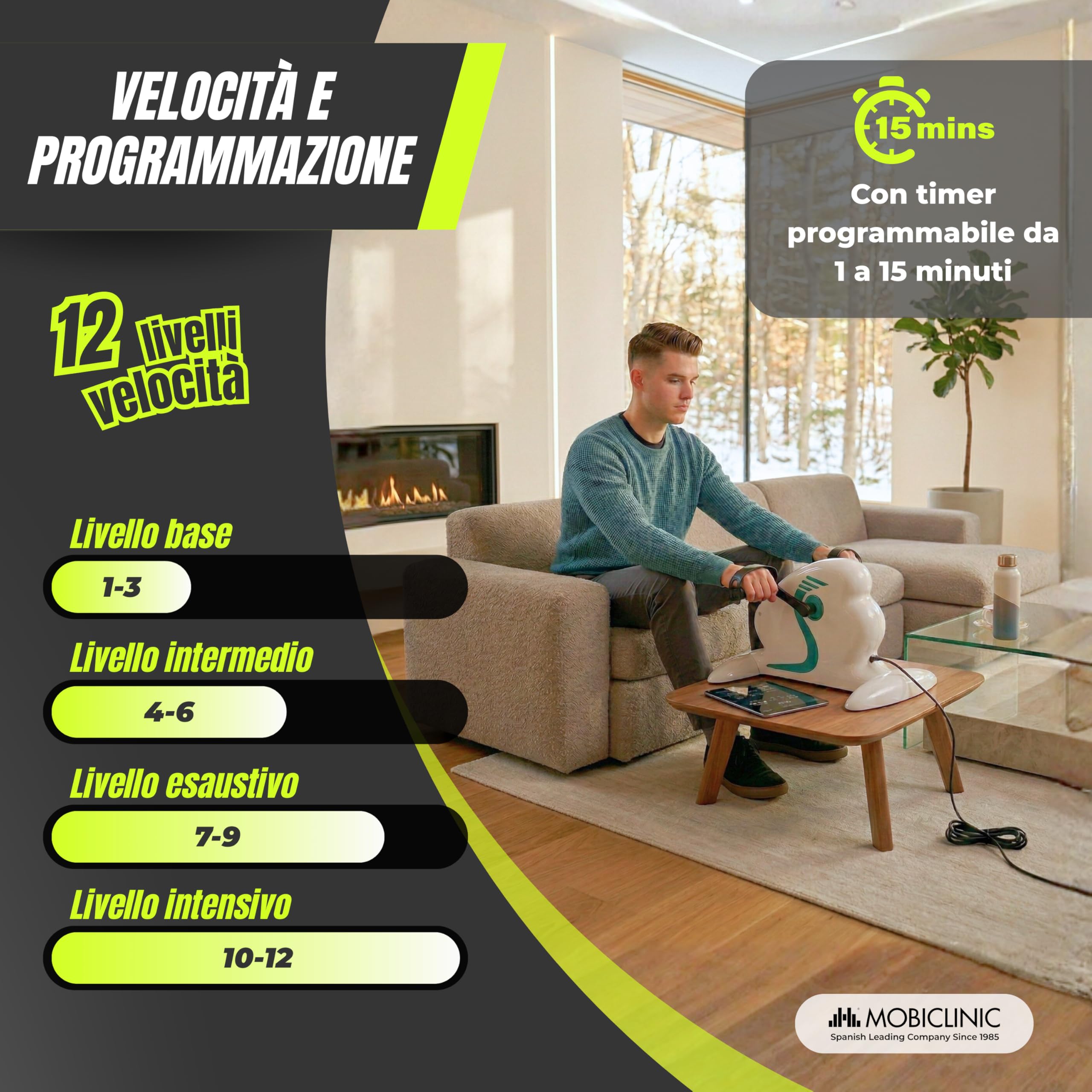 Mobiclinic®, Pedaliera Riabilitazione, 12 Livelli di Velocità, Pedalata Assistita, Bidirezionale, Display Multifunzione, Timer, per Gambe e Braccia, Mini Bike, Pista