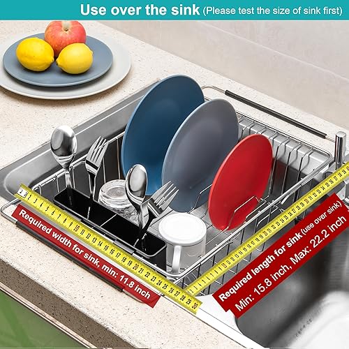 Miniatura 4 de iPEGTOP - Escurridor de platos ampliable y grande sobre el fregadero en el fregadero o en la encimera con soporte extraíble para utensilios de
