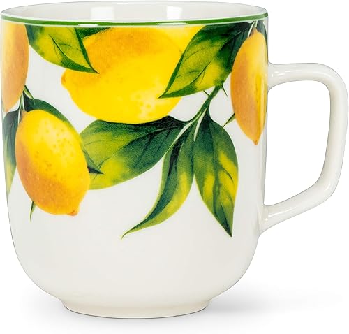 Abbott Collection 27-Amalfi Lemon Tree - Taza ancha de 4 pulgadas de alto (12 onzas), blancoamarillo