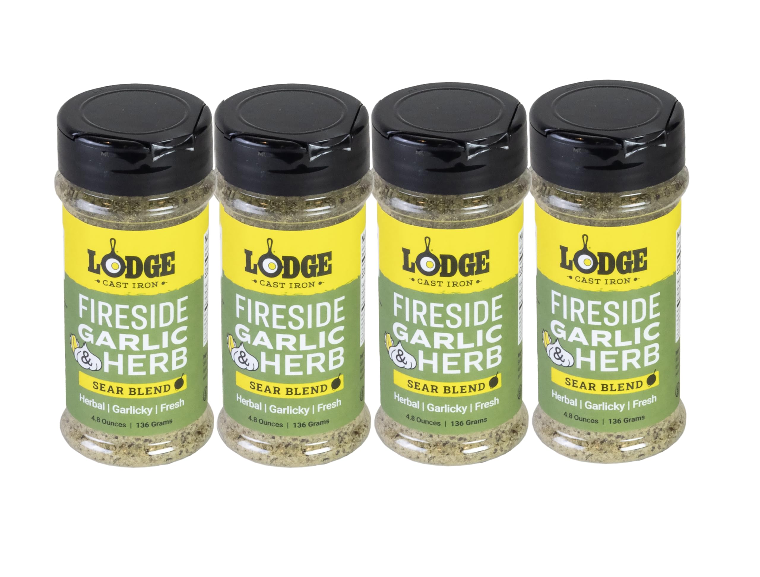 Lodge Sear Blend - Made for Cast Iron Cooking - Use Over the Grill, On the Stove, or Even in the Oven, Non-GMO – 4.8oz (4 Pack) - Fireside Garlic & Herb