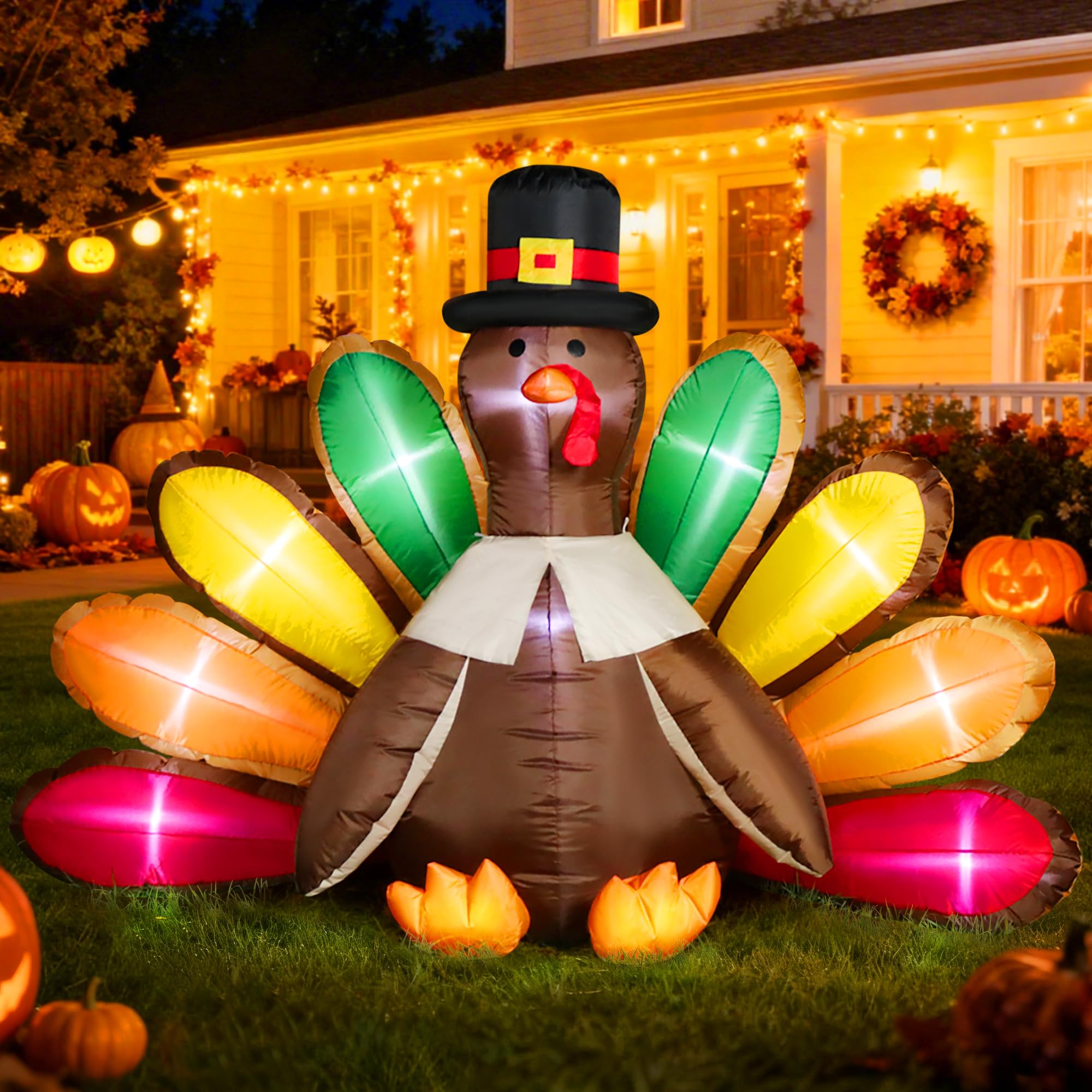 VIVOHOME 5ft Height Thanksgiving Inflatable LED Lighted Turkey with Colorful Tail Blow up Outdoor Lawn Yard Decoration