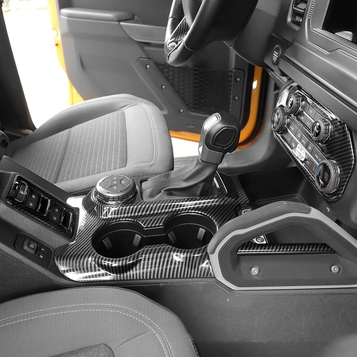 9PCS Full Set Interior Trim Kit Fit for Ford Bronco 4 Door, 2021-2024 Center Console Gear Shift Panel, Inner Door Handle Trim (Carbon Fiber)