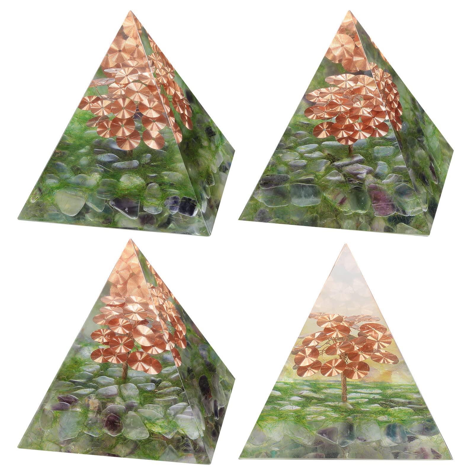Nupuyai Fluorite Spiral Tree of Life Crystal Pyramid Ornament, Quartz Point Energy Figurine Reiki Healing Stone Pyramid - Image 3