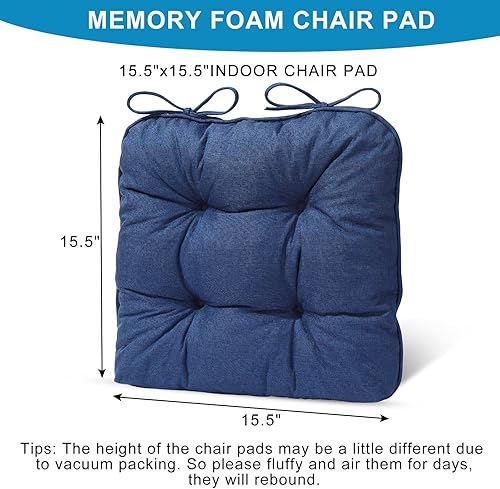 Miniatura 3 de EAIMi Cojines para sillas de interior para sillas de comedor, paquete de 4 unidades, almohadillas de espuma viscoelástica copetudas para sillas de