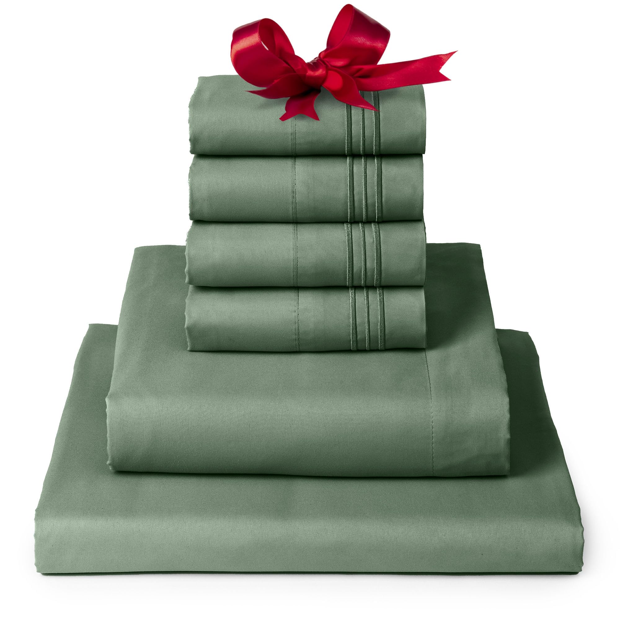 Mellanni King Sheet Set - 6-Piece Iconic Collection Bedding, (Including 4 Pillowcases), 16-Inch Deep Pocket, Easy Care, Extra Soft, Cooling Sheets, Brushed Microfiber - Sage