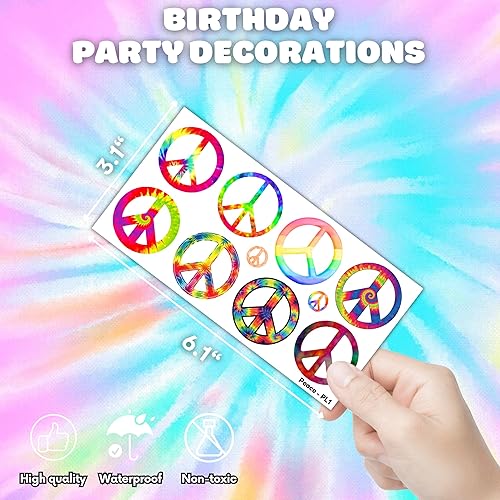 Miniatura 4 de 100 piezas de tatuajes temporales hippie de paz y amor, decoración de fiesta de cumpleaños, suministros de decoración, letrero de la paz teñido