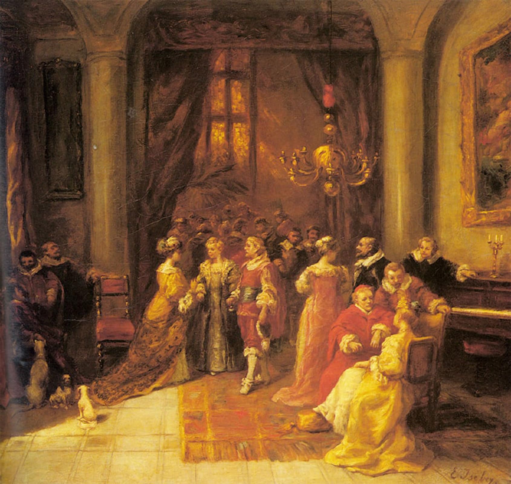 SERENDIPITP Retro Picture Poster Wall Art Pictures Painting the Cardinal's Reception by Eugene Isabey Wall Art Canvas Print for Wall Decor 60x90cm