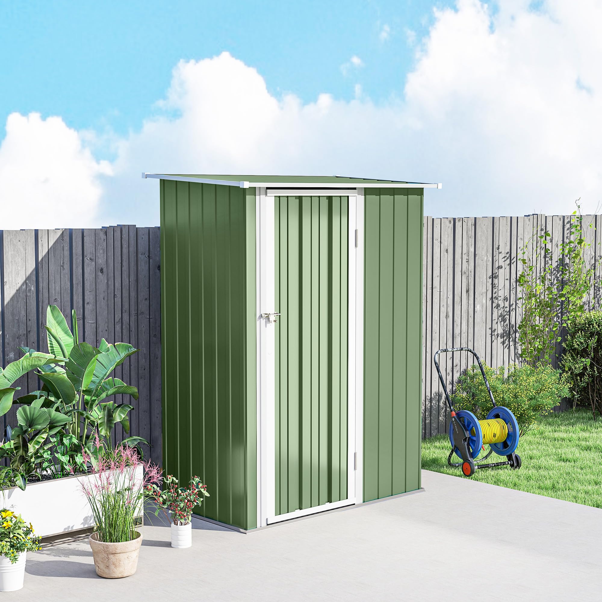 Outsunny Metall Gerätehaus 1,07 m² 142 x 86 x 189 cm Geräteschuppen mit Pultdach abschließbarer Tür wetterfest Grün