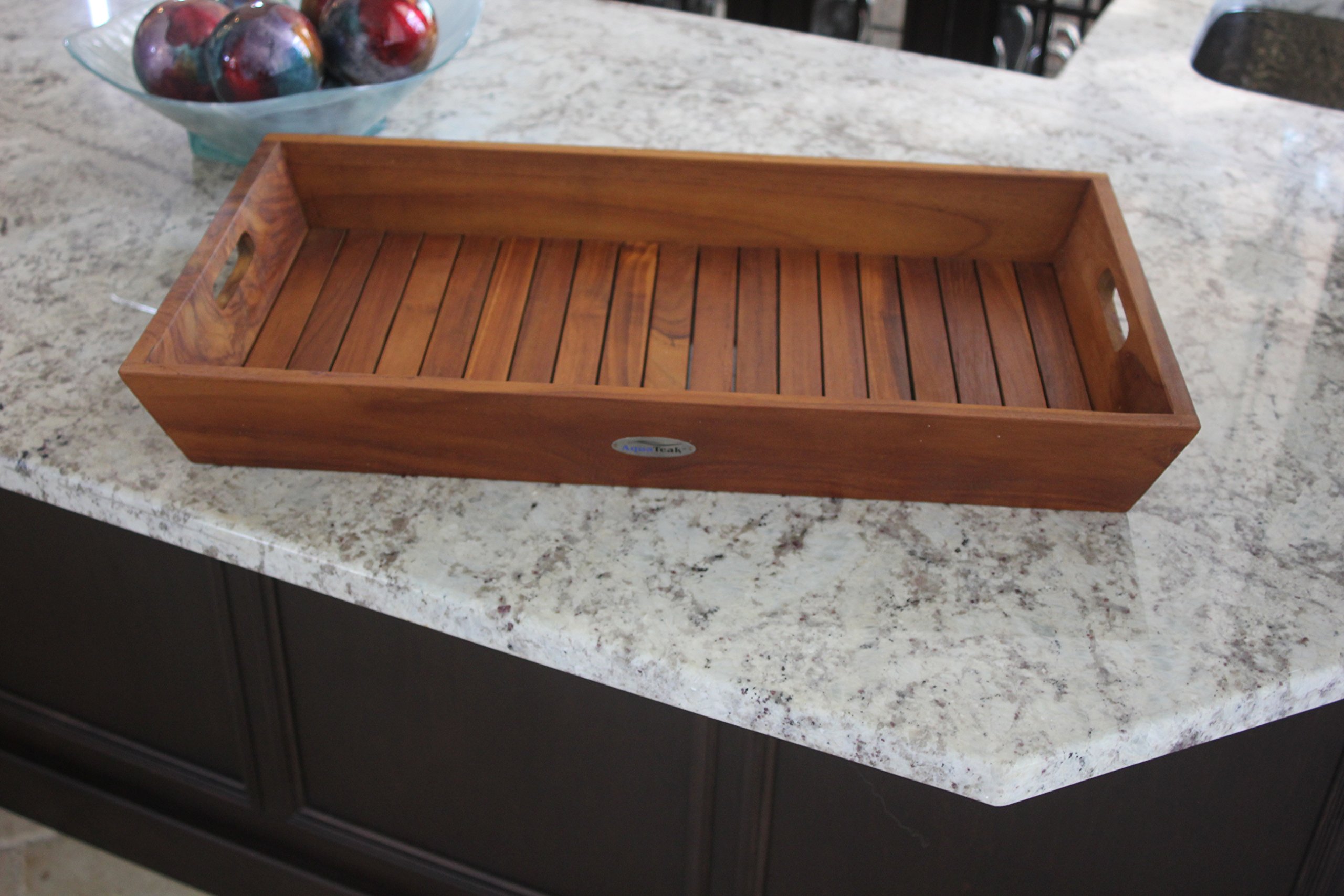 AquaTeak The Original Moa Medium Solid Teak Amenities Serving Tray