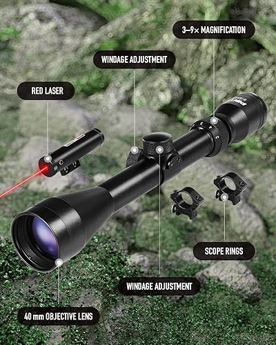 Miniatura 3 de PINTY Rifle Optical Scope & Red Dot Combo with RedGreen Laser, Illuminated Reticle for 20mm Picatinny Rail 3-9x40