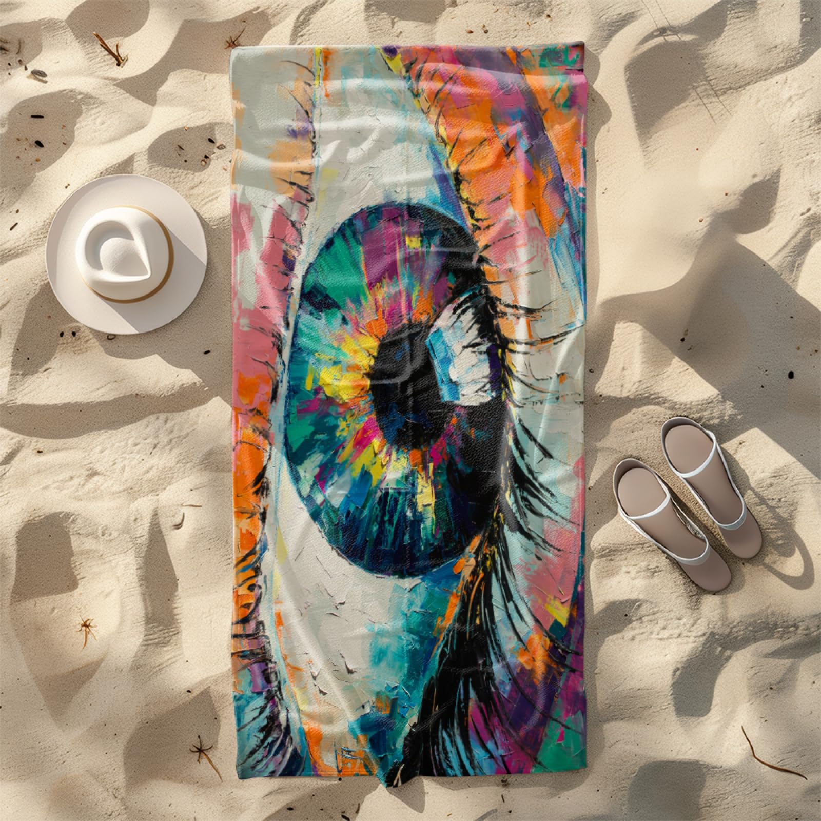 Telo Mare Microfibra 210x230 Arte Degli Occhi Telo Spiaggia Grande Antisabbia,XXL Asciugamano Mare, Asciugatura Rapida, Stuoia Spiaggia Leggero E Portatile