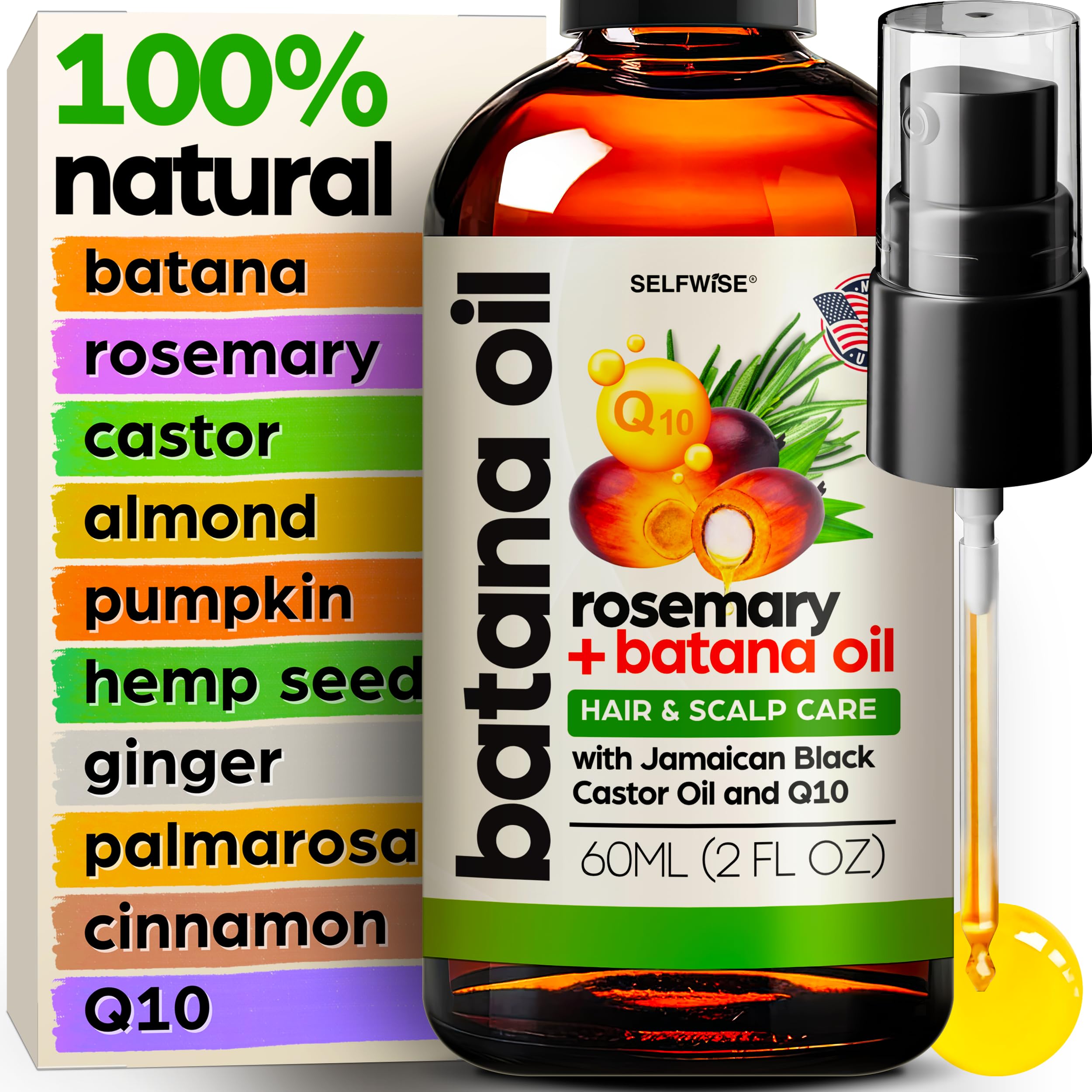 Pure Batana Oil Blend with Rosemary, Castor, Pumpkin Seed, Hemp Seed, Sweet Almond, Ginger, Palmarosa, Cinnamon, and Q10 – Nourishing Hair Oil for Daily Care – Suitable for All Hair Types