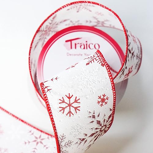 Miniatura 2 de Traico Cinta roja con alambre de copo de nieve - 2.5 pulgadas x 10 yardas (30 pies) x 1 rollo para decoración del hogar de Navidad, envoltura de