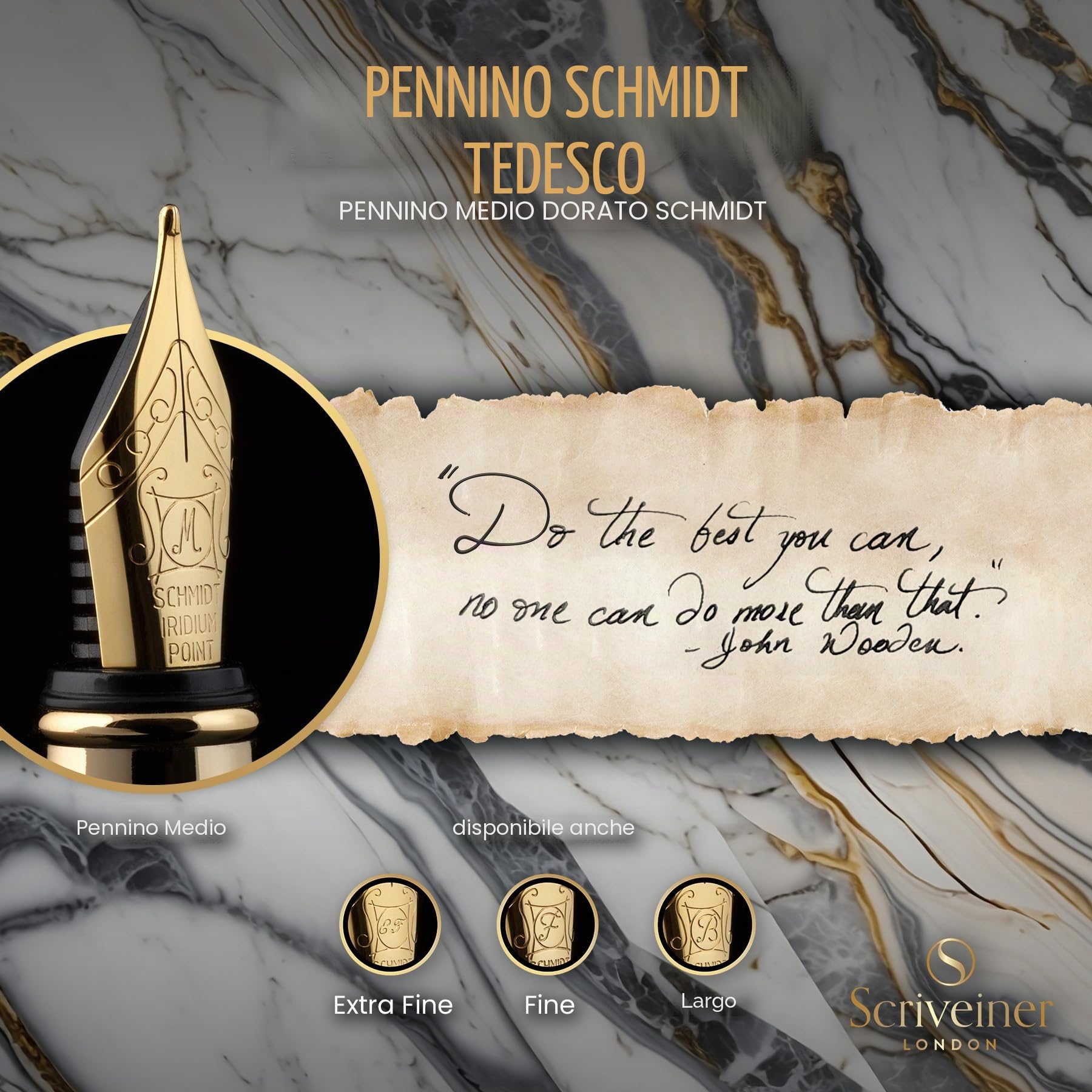 Scriveiner Penna stilografica qualità premium con finitura in Placcato in Vero Oro, Penninoi medio, argento cromato