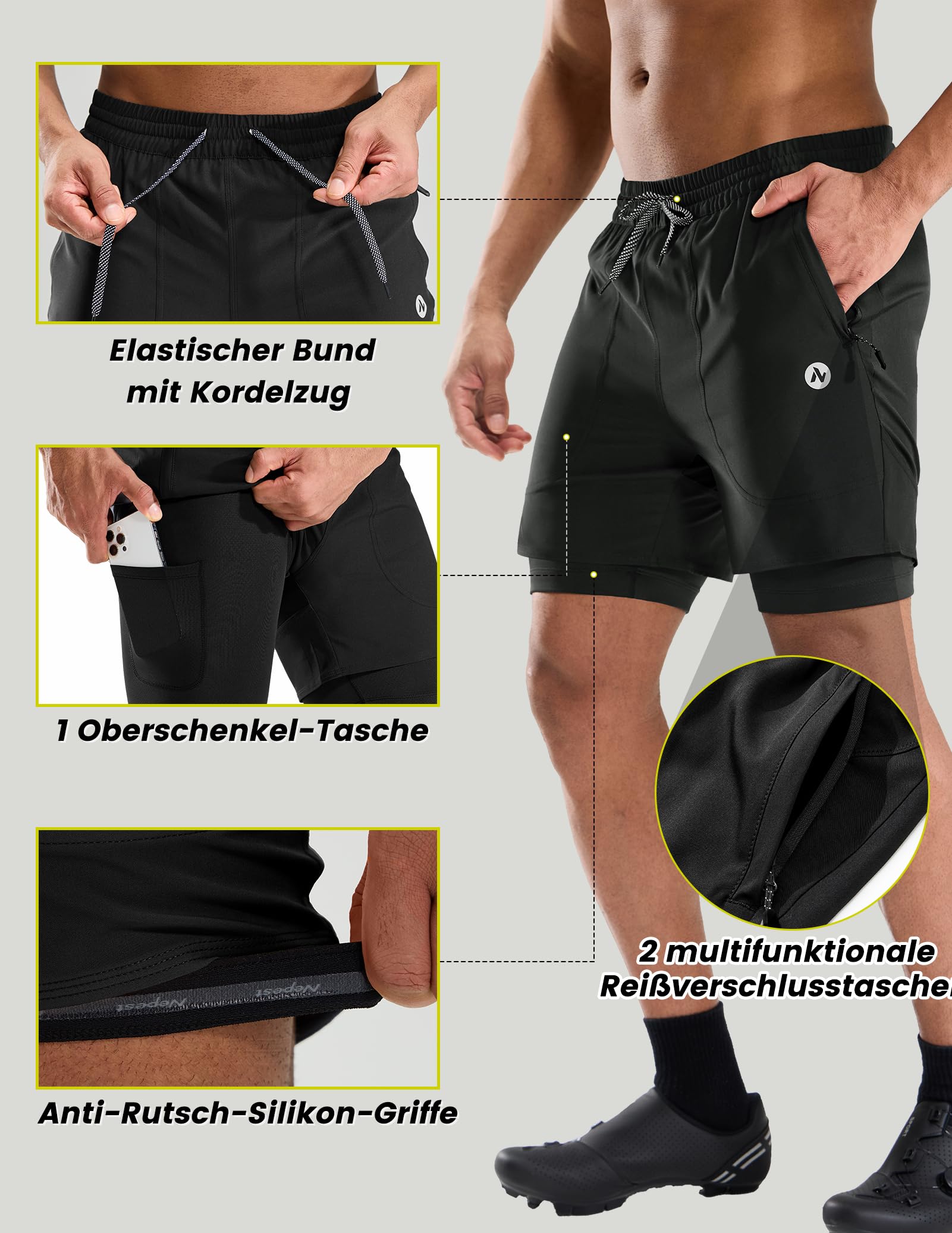 Nepest Short de VTT rembourré 4D Homme avec Poche zippée