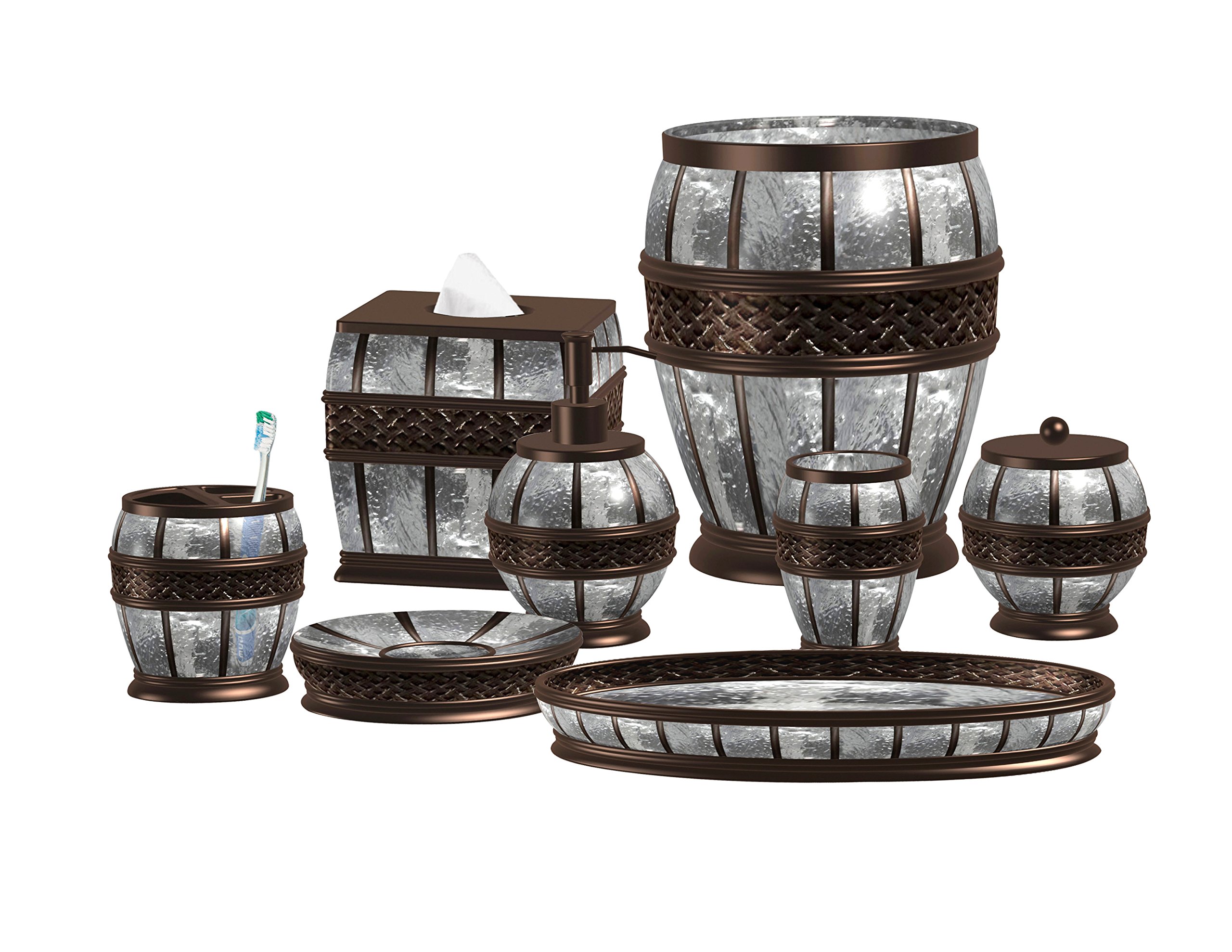 nu steel (Set of 8) Ice Bath Accessory Set for the Bathroom, includes Soap Dish, Toothbrush Holder, Tumbler, Soap Pump, Wastebasket, Tray, Cotton Jar