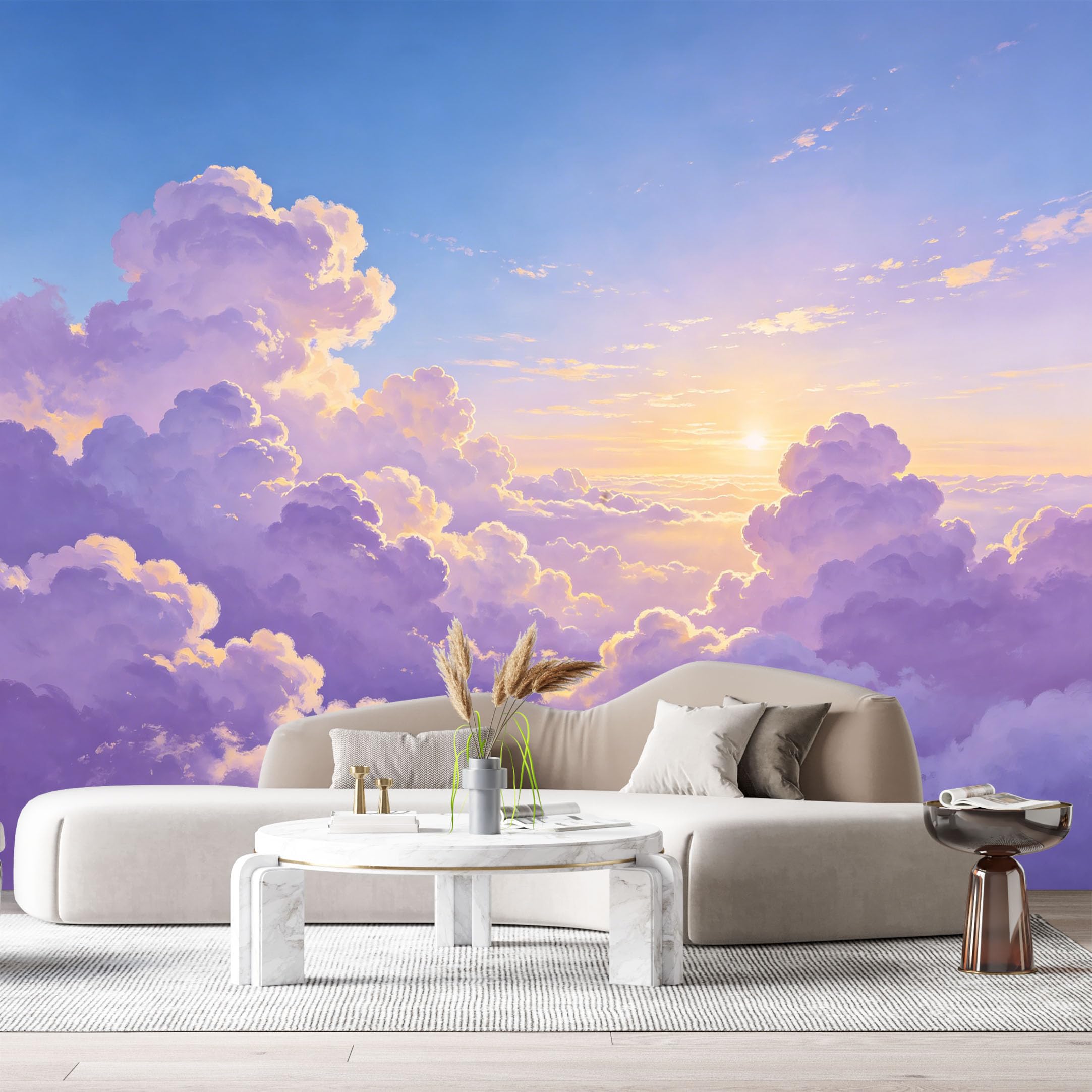 Custom Size Wall Murals Sunset Sky Landscape Watercolor Clouds Light Horizon SelfAdhesive Wall Fabric Removable Large Wallpaper for Photo Living Room