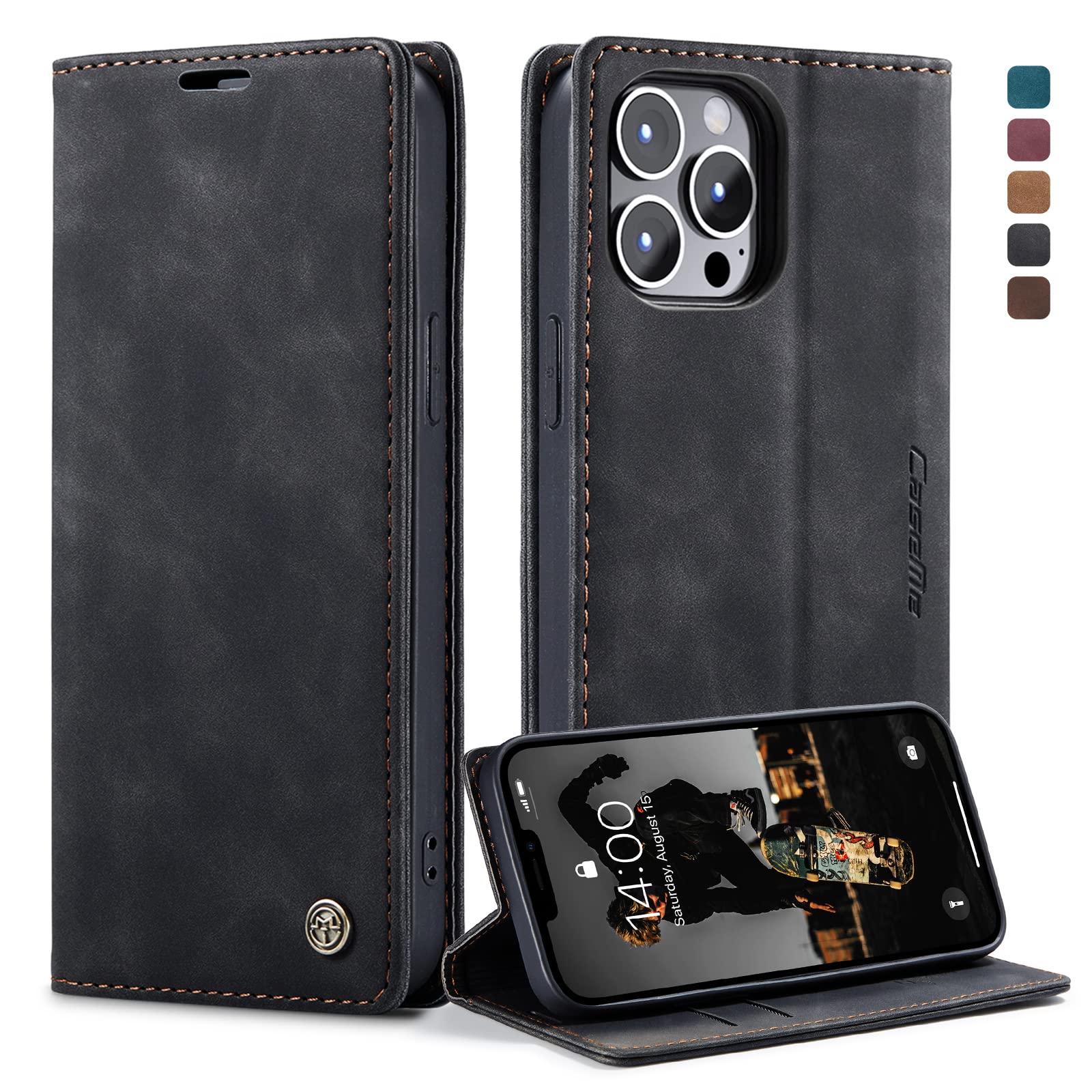 Cracedily Coque pour iPhone 12/12 Pro Case, Etui Protection Housse Premium en Cuir PU,Etui à Rabat Pochette de Portefeuille Étui pour iPhone 12 Pro 6,1" - Noir