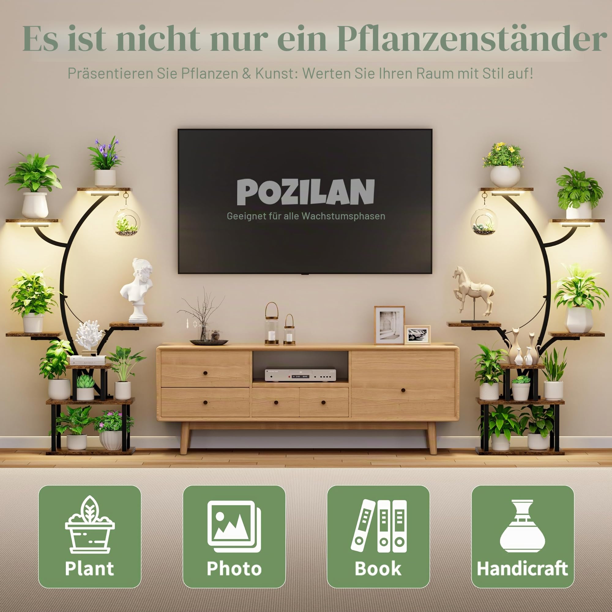POZILAN Pflanzenständer für den Innenbereich, mit Wachstumslicht, 119,4 cm, Eckpflanzenständer für Zimmerpflanzen, mehrfach, 7-stöckiges Metall-Pflanzenregal für den Innenbereich, Blumenständer für | Für Pflanzen, Kunst-Display, geeignet für Ecken, Wohnzi