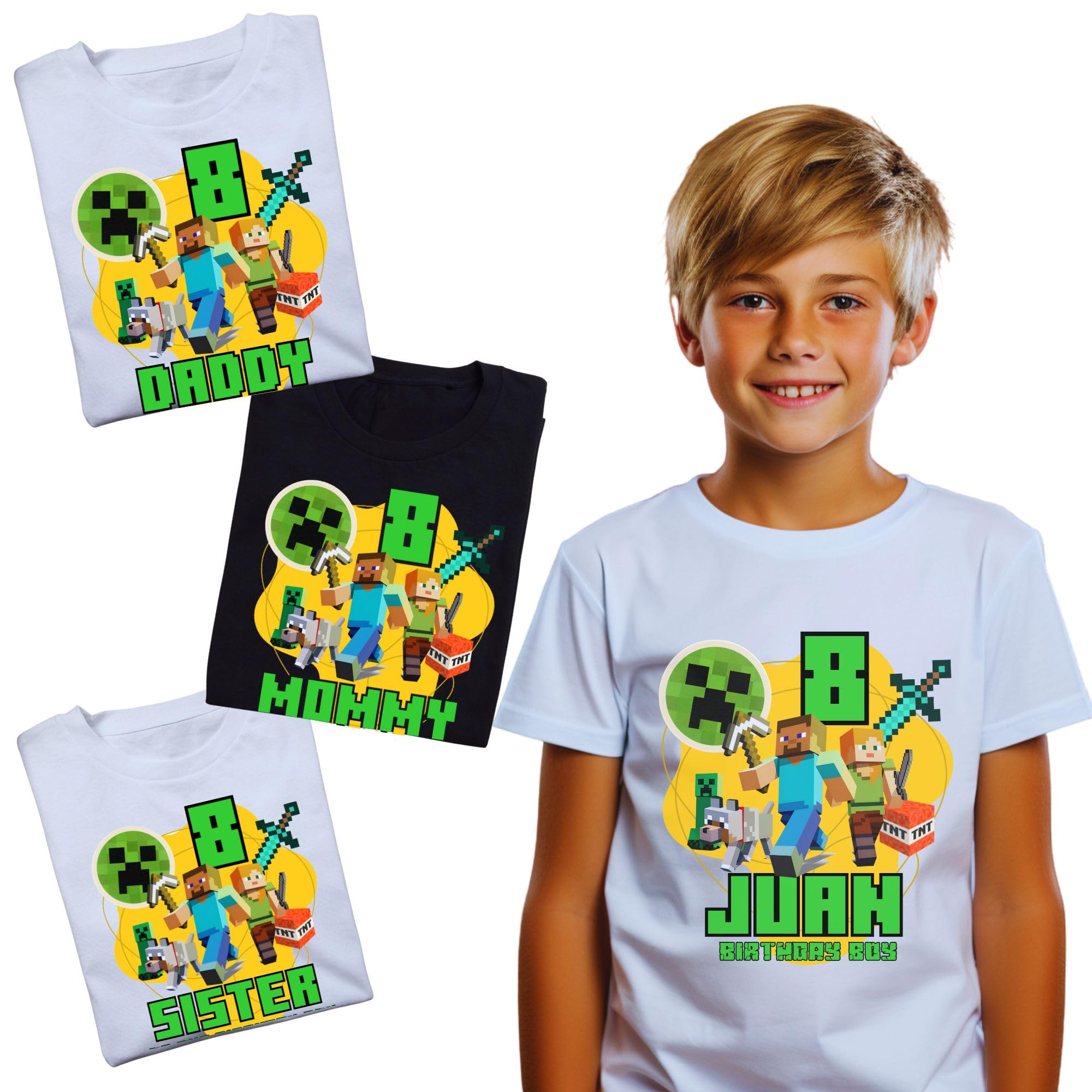 Mine Pixel Craft Birthday Tshirt, Blocks Party Decorations, Camiseta personalizada de Video Juegos, Video Games Personalized t-Shirt with Age and Name