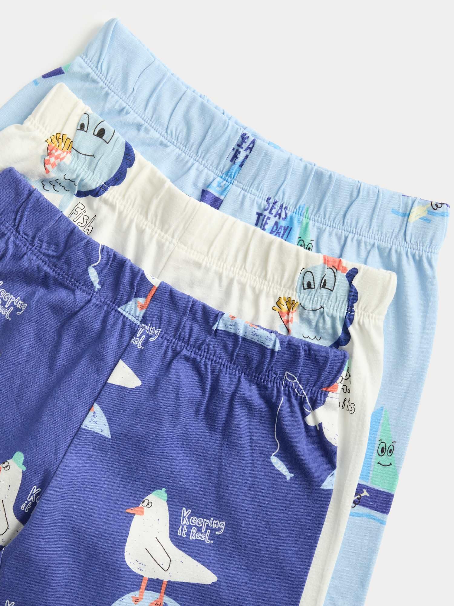 Marks & Spencer Conjuntos de Pijama Estampados de Algodón Puro para Niño y Niña Pack de 3, Ajuste Normal, Estampados de Playa
