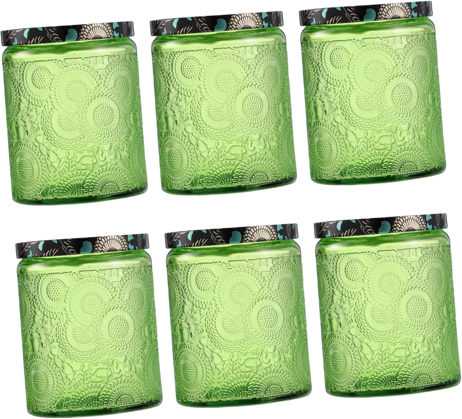 ARTIBETTER 6pcs Embossed Glass Candle Jars for DIY Candle Making Lids Decorative Storage Jars for Aromatherapy