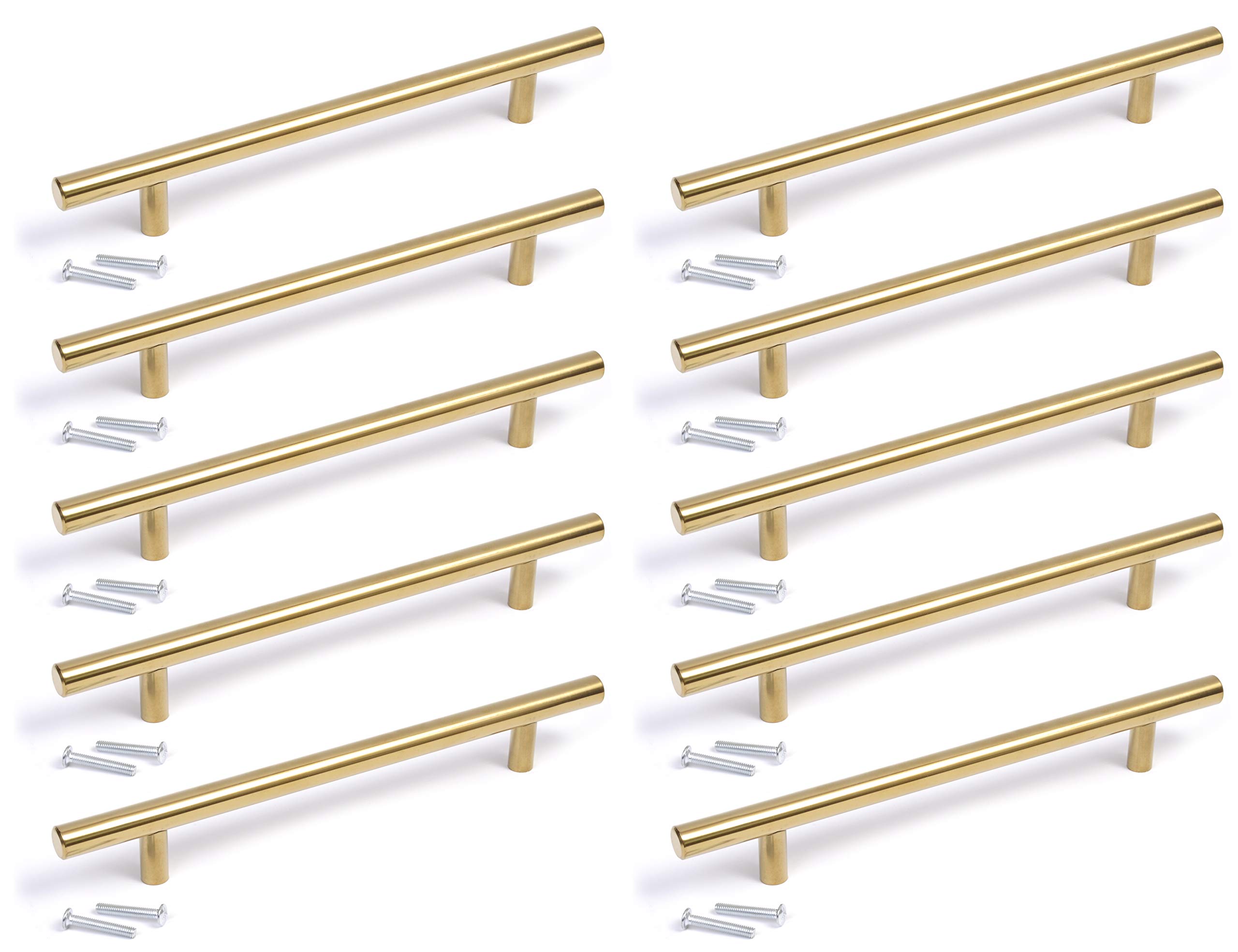 BSM Marketing T Bar Cabinet Handles Gold Finish 160mm Modern Kitchen Drawer Pulls Pack of 10