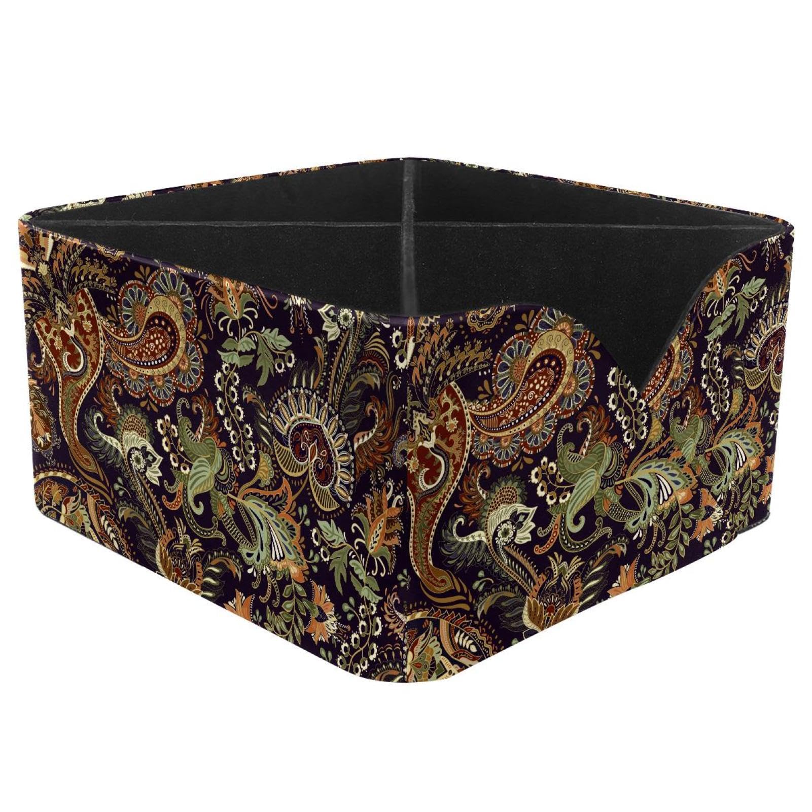 KengjuTesu Colorful Ethnic Paisley Pattern Desktop Organizer Pen Holder, Rectangular Pencil Cup for Office, Study and Makeup Stations