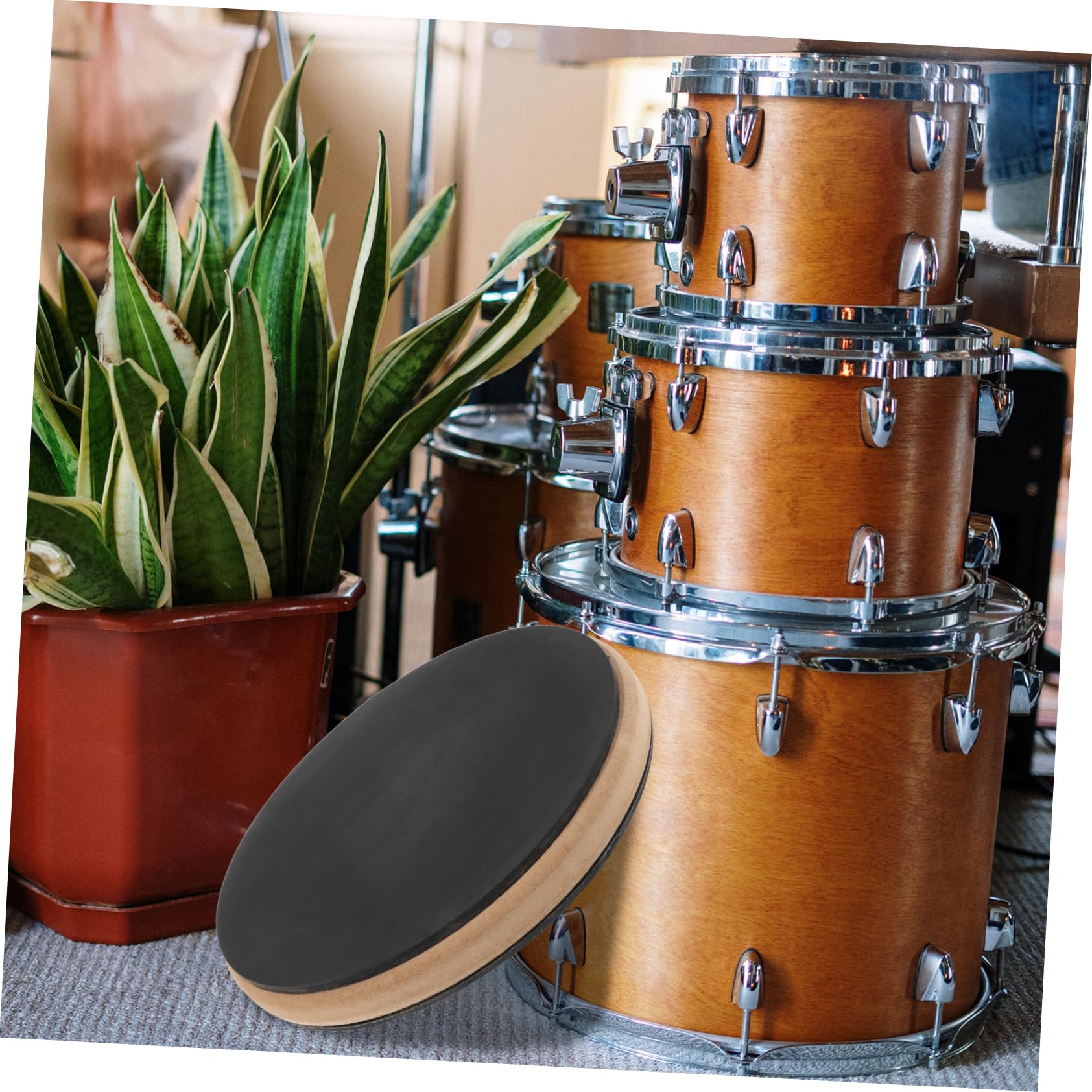 Pad de Práctica de Batería Negro de Madera y Goma para Percusión | Efecto de Amortiguación Ajustable, Accesorio para Ensayo, Acabado en Negro, Formato Compacto