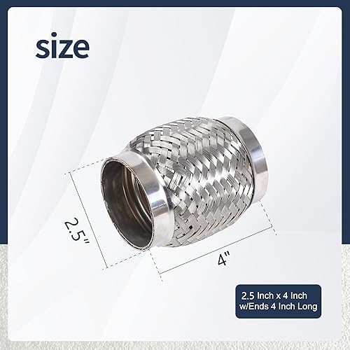 Miniatura 3 de Tubo flexible de escape de acero inoxidable, doble trenza larga y resistente, 2 pulgadas x 4 pulgadas con extremos de 4 pulgadas de largo