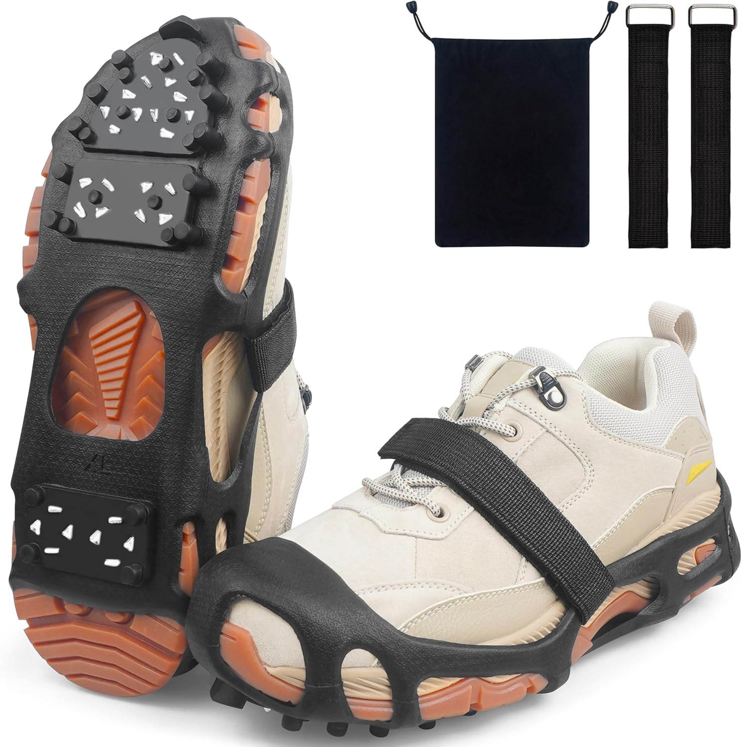 Crampons Ice Cleats Snow Traction Cleats for Shoes and Boots Walk Traction Cleats Ice Grippers Anti-Slip 28 Steel Shoe Spikes for Snow and Ice Stretch Rubber Footwear