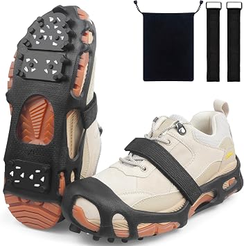 Crampons Ice Cleats Snow Traction Cleats for Shoes and Boots Walk Traction Cleats Ice Grippers Anti-Slip 28 Steel Shoe Spikes for Snow and Ice Stretch Rubber Footwear