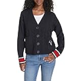 Womens Boxy Varsity Cable Cardigan