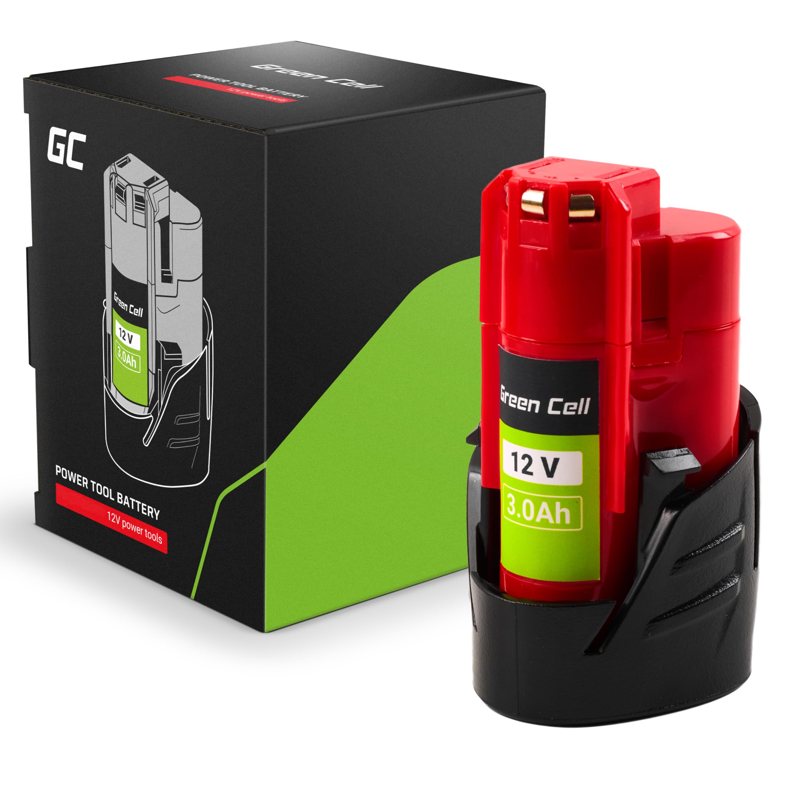 Green Cell (3Ah 12V Li-Ion) M12 B3 4932451388 Battery 3000 mAh Replacement Battery for Milwaukee M12 12 V System No Memory Effect 48-11-2411 48-11-2420 48-11-2401 48-11-2401 48-11-2401 48-11-2401 02