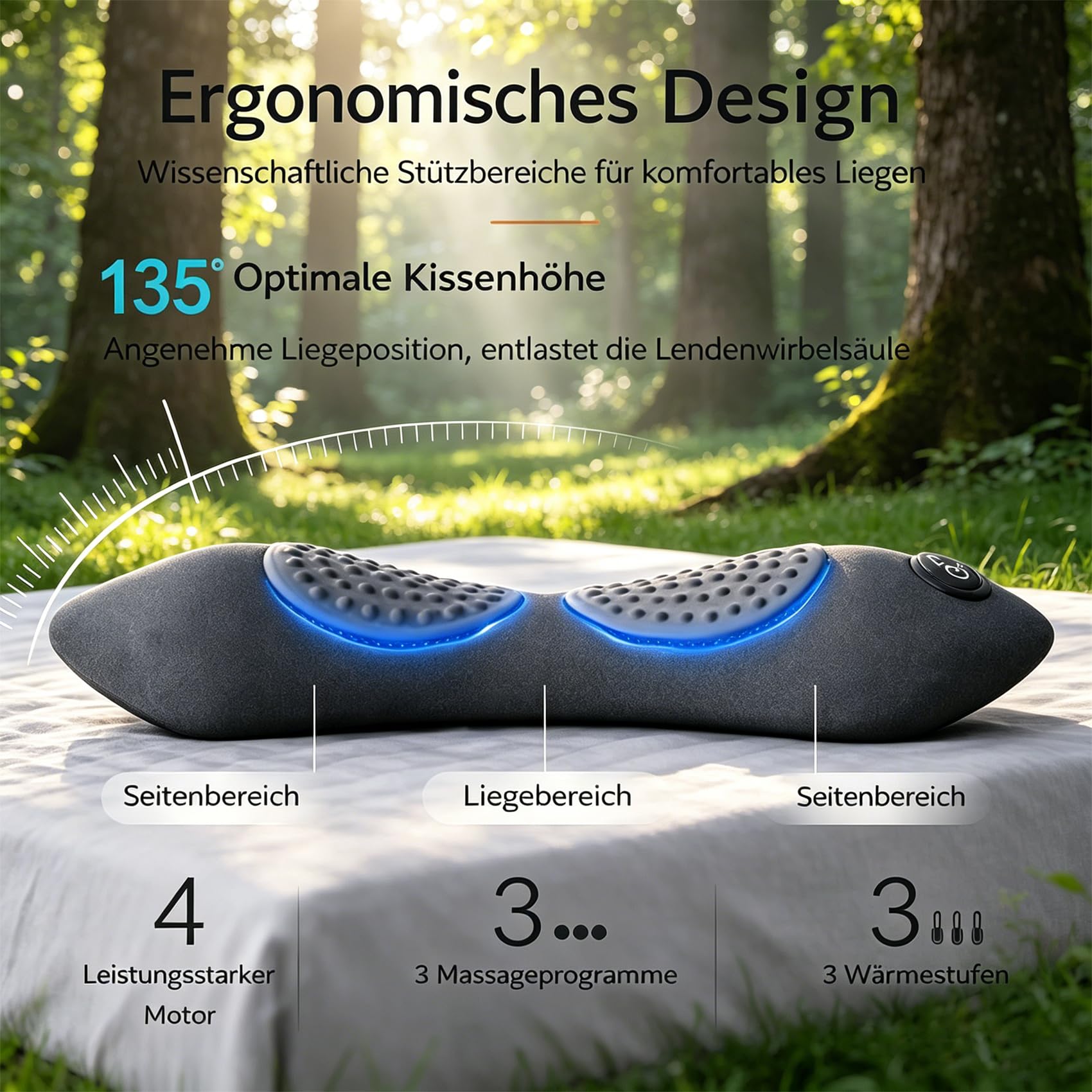 Ergopur 3-Zonen Ergoflow TiefenmassagegeräT, 2026 Neu Ergo Pur MassagegeräT, 3-in-1 RüCkenmassagegeräT Mit WäRme, Vibration und LendenwirbelstüTze für BüRo und Zuhause (Schwarz,Anschließen)