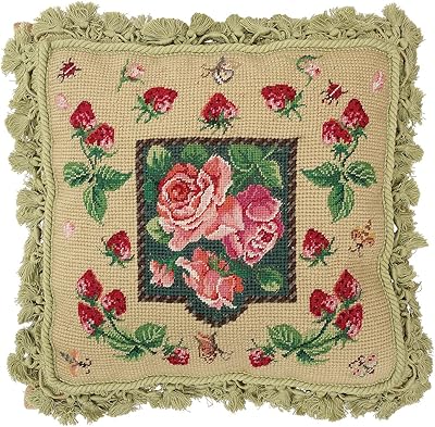 C&F Home Red Strawberries Needlepoint Pillow 17 x 17 Red