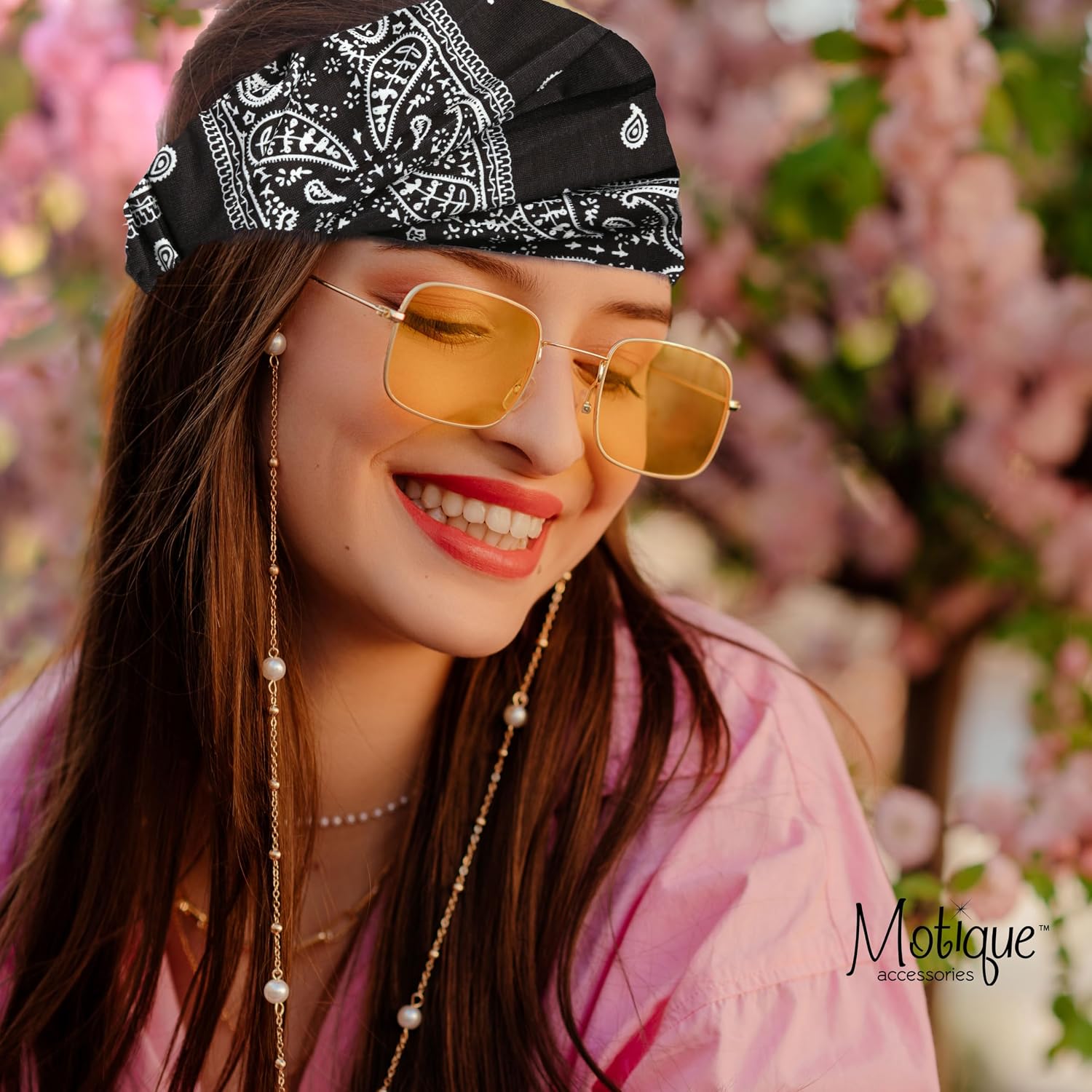 Motique Accessories Wide and Stretchy Cotton Bandana Headwrap, Multiple Colors (Blue Paisley, Medium) image 2