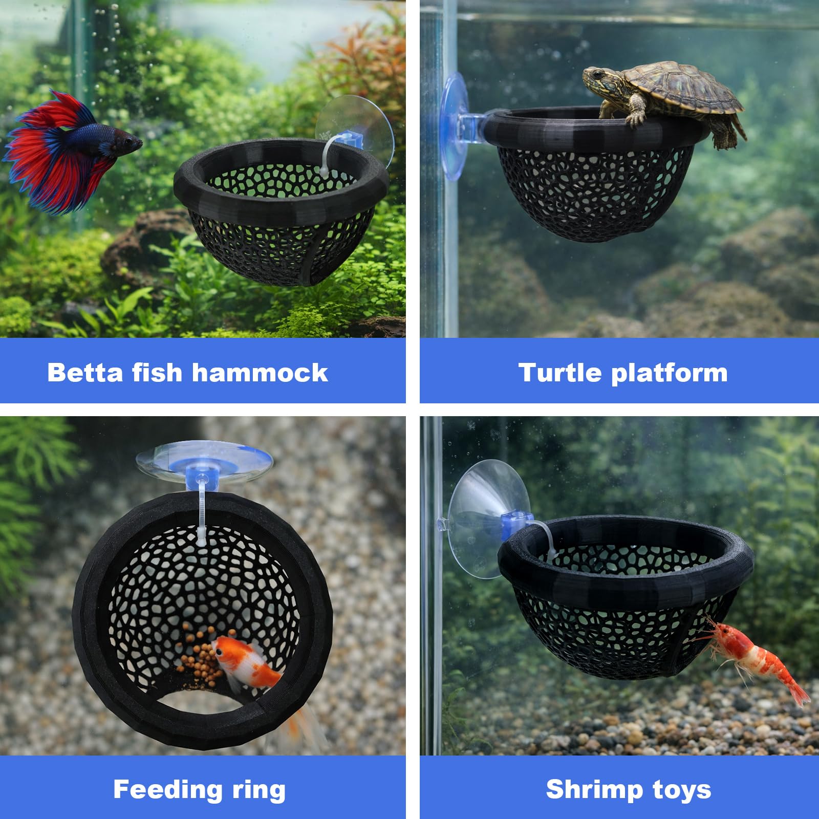 Galleggiante Betta Amaca & Gambero Caverna 3D Stampato Acquario Decor con Ventose Fascetta Cavo