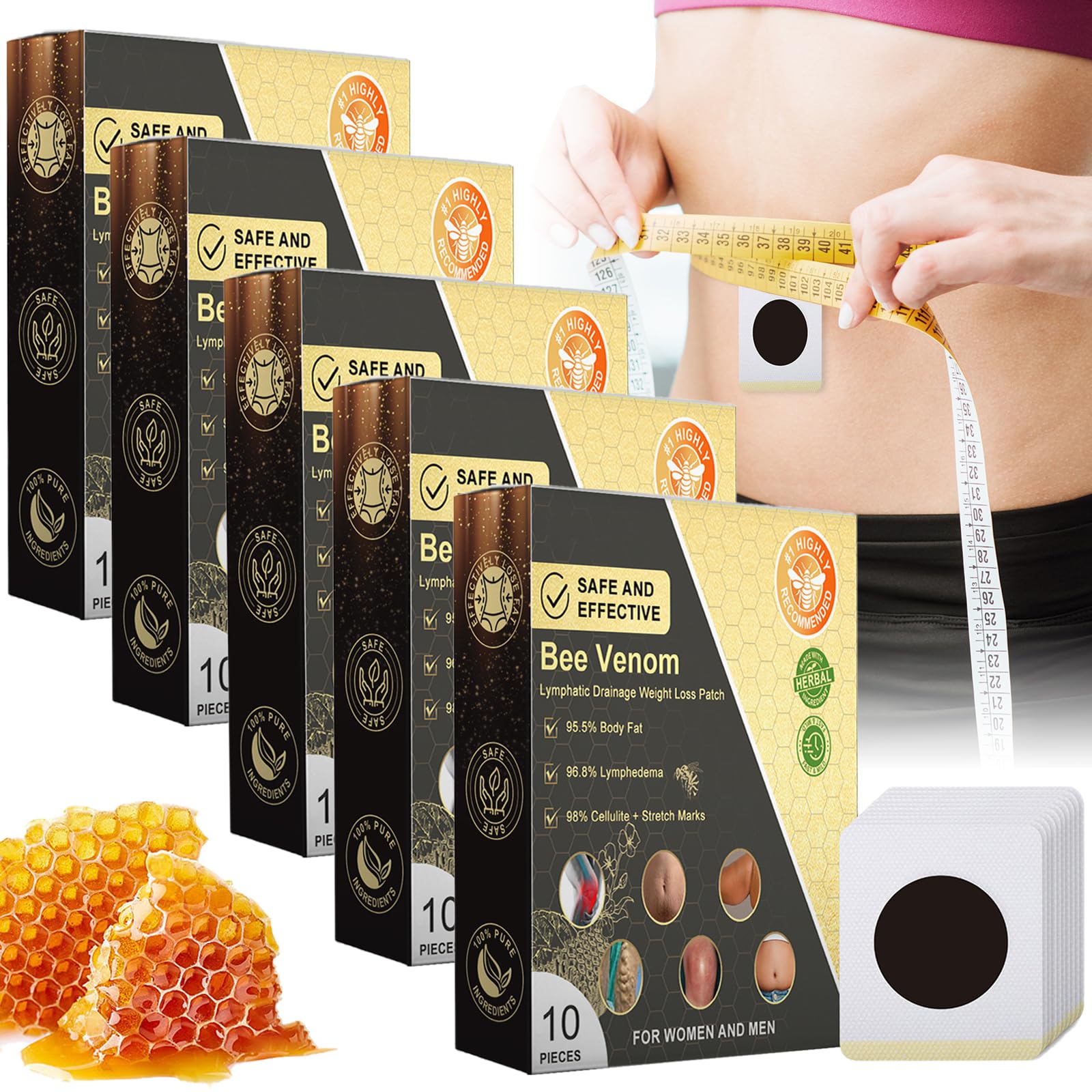 Auirshiky Pack of 50 Weight Loss Stickers, Bee Venom Plasters for Weight Loss, Slimming Patch, Slim Patch, Lymphatic Drainage Slimming Patch, for People of All Ages
