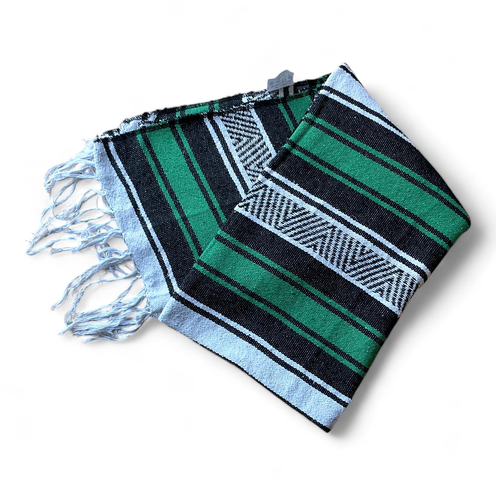 Mexican Falsa Blanket Serepe Throw Authentic Handwoven Saddle Blanket Multi-Use for Yoga, Beach, Camping and Picnics - Durable Outdoor Blanket. 60% Cotton. (Green)