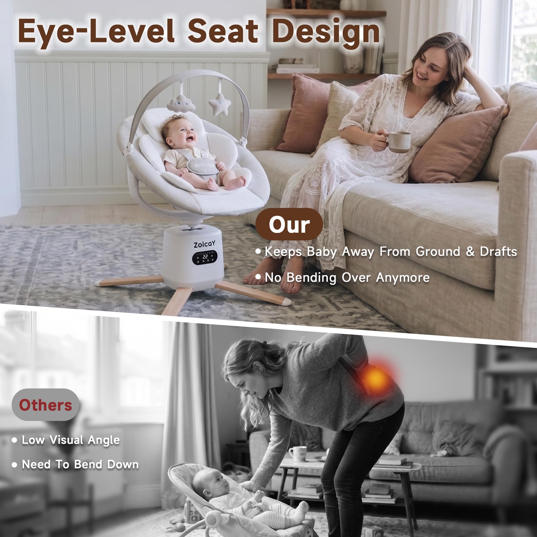 Mecedora Electrica con 9 Modos 8 Velocidades para recién nacido 0-9 Meses | Sillas Mecedora para Bebe 360° Asiento & Inclinación Ajustable, Función de Temporización Música Mando a Distancia y Bluetooth