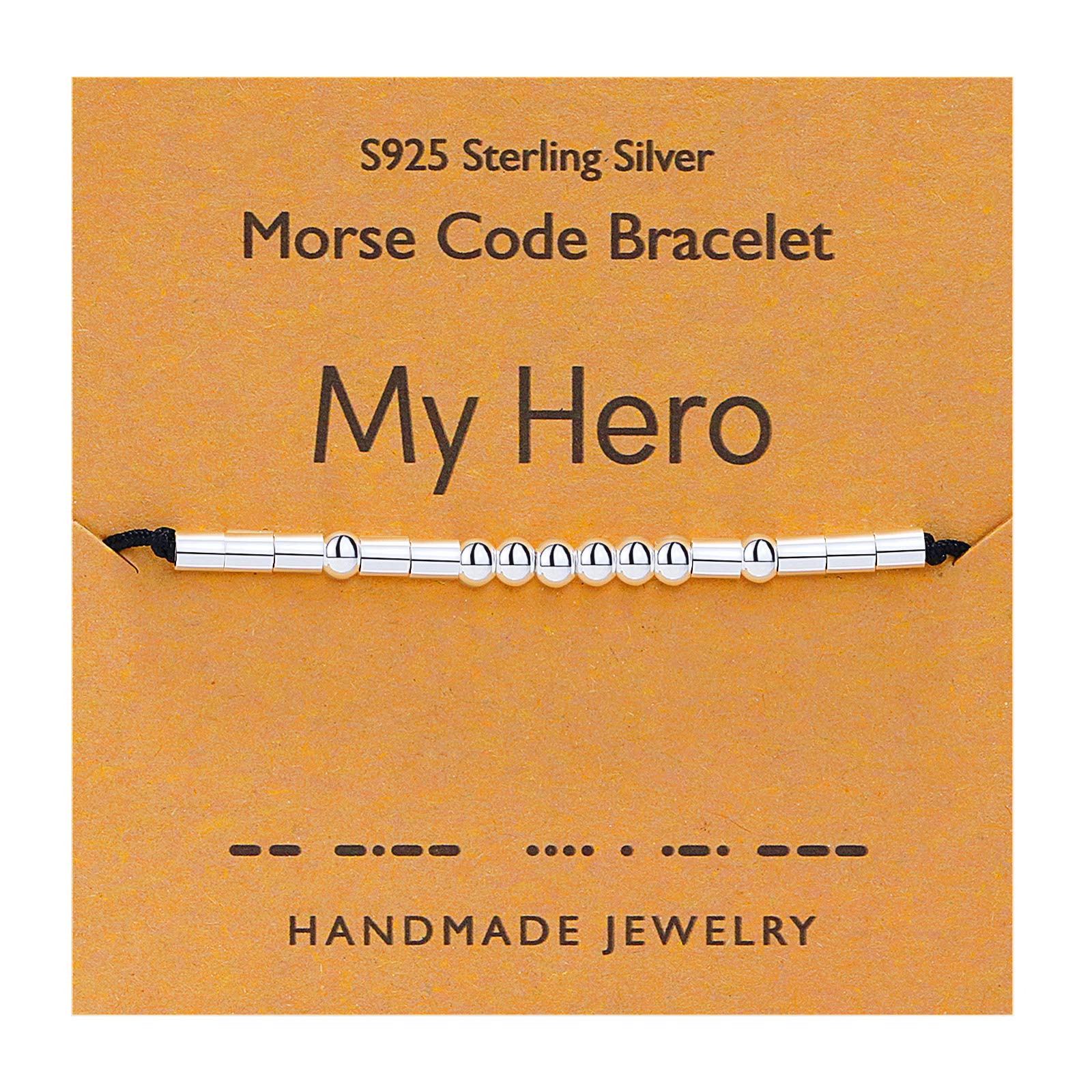 GleamartGleamart Morse Code Bracelet 925 Sterling Silver Handmade Secret Message Beads Silk Cord Bangle for Her